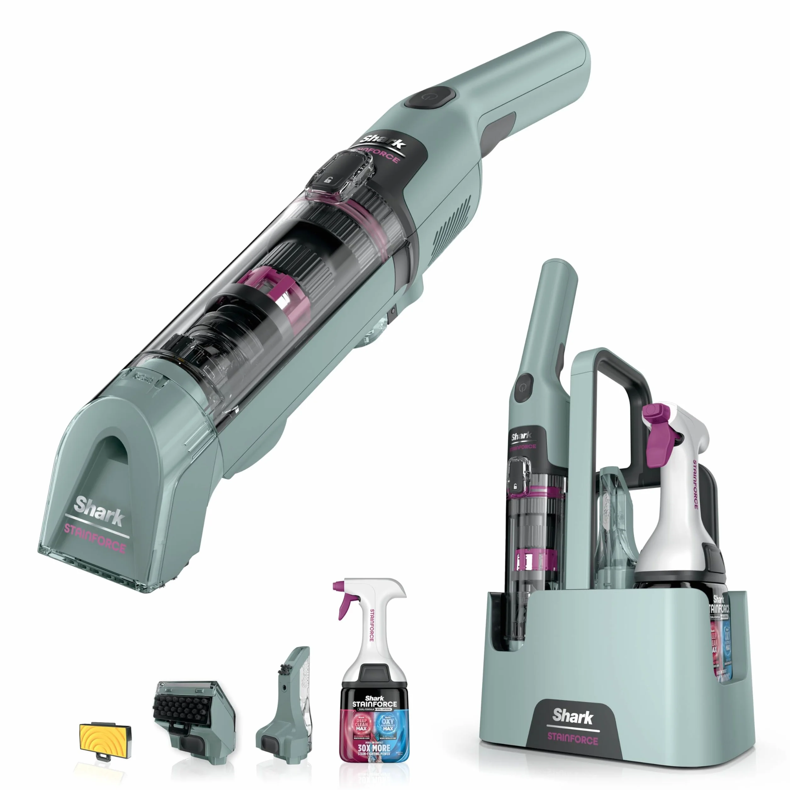 Nettoyeur de tâches sans fil Shark StainForce taches et odeurs, léger, portable, détachant pour tapis, tissus d’ameublement, voitures, panier de rangement, accessoires, formule nettoyante, HX100EUCP