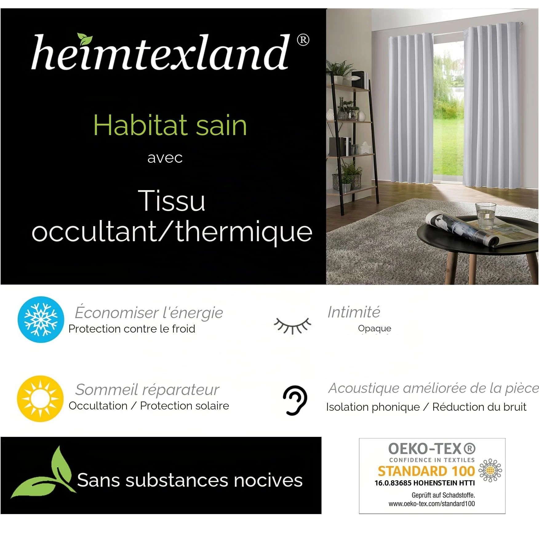 heimtexland Rideau occultant XXL à isolation thermique, déballez, accrochez, c’est prêt, 245 x 275 cm Rideau Typ139., Tissu, ivoire, HxB 245x275 cm
