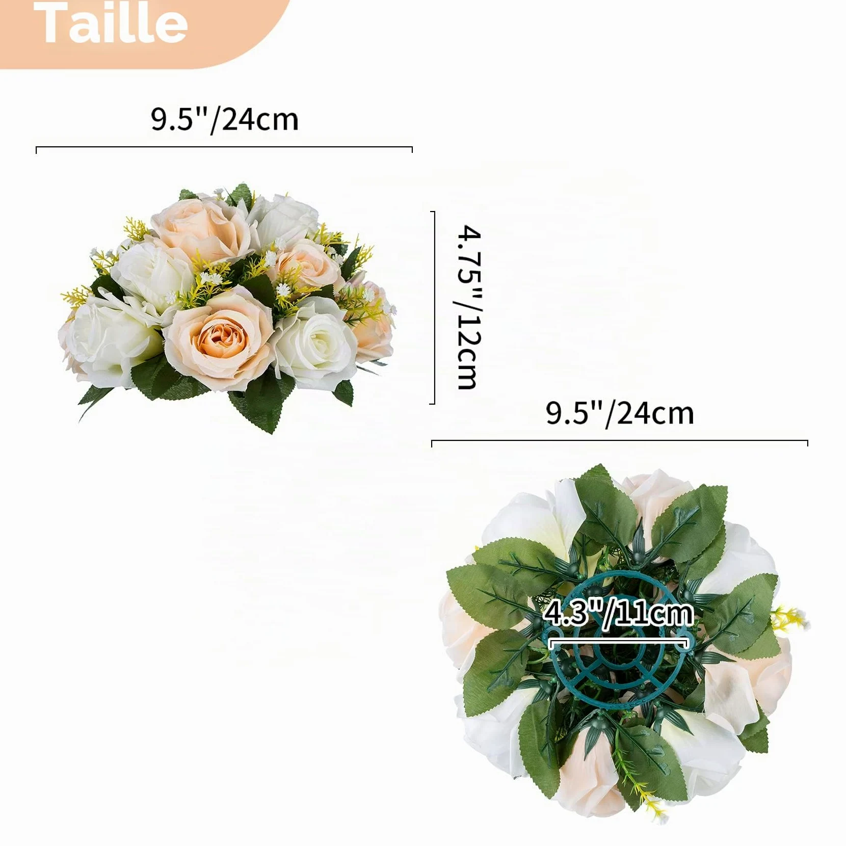 NUPTIO 10 Pièces Fleurs Artificielles, 15 Têtes de Roses Plastique avec Base, Convient au Centre de la Table Mariage Notre Magasin pour Les Fêtes Décoration de Saint Valentin(Champagne&Blanc)
