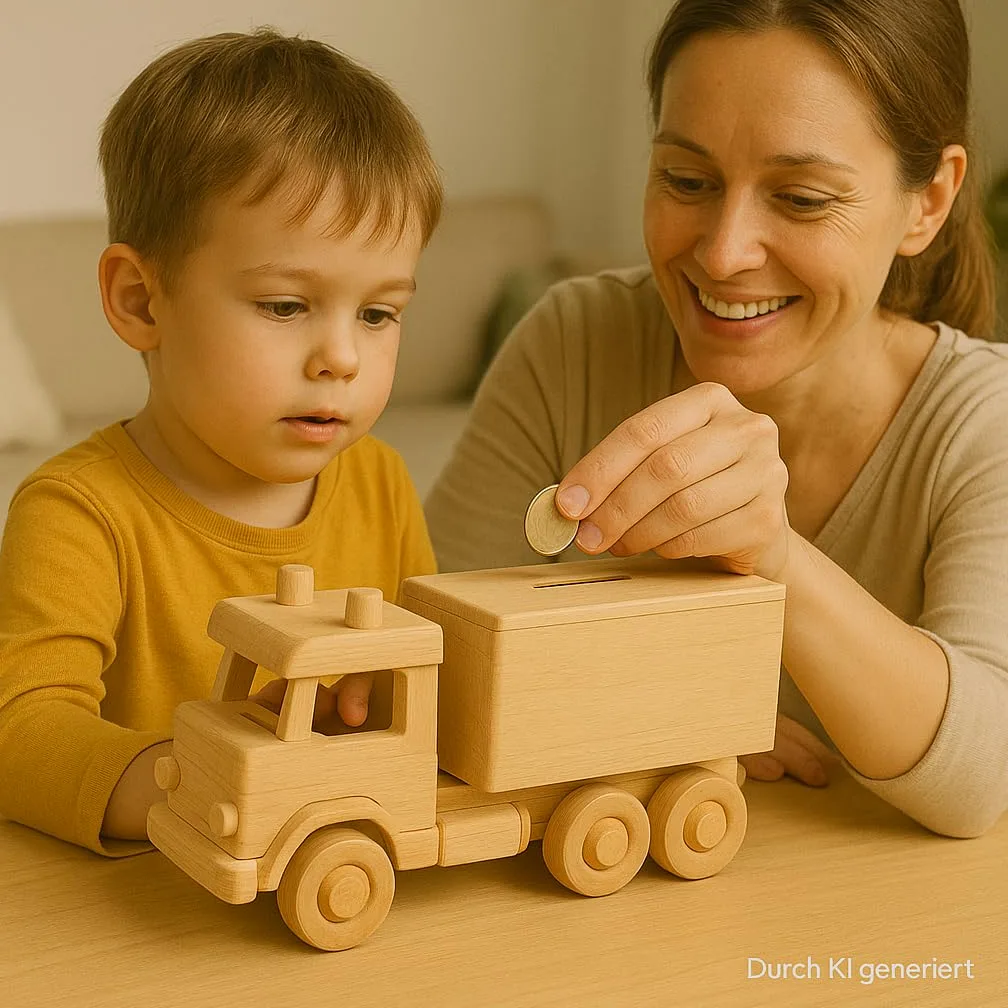 Dekohelden24 Tirelire en Bois Mobile Durable – Tirelire en Tant Que Camion XXL – Camion – Tirelire pour Enfants Camion – Grande Tirelire en Bois – Camion, L/l/H 30 x 11 x 15 cm.