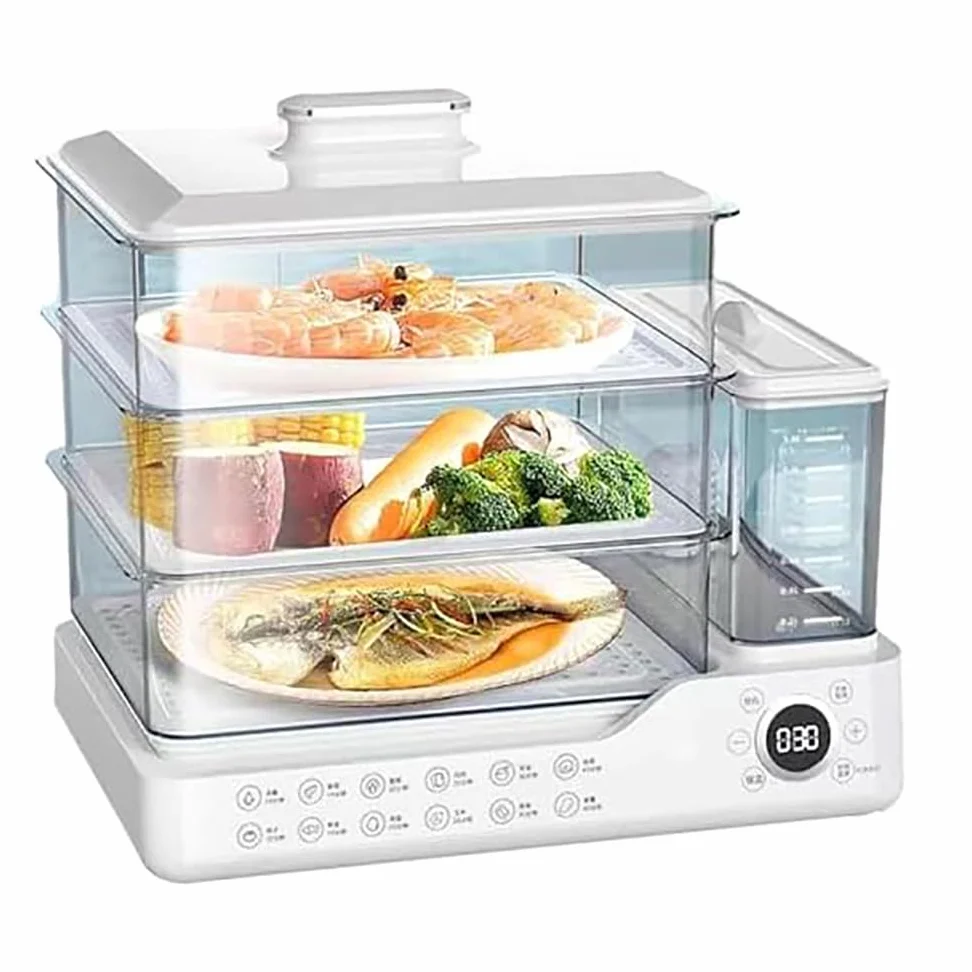 Cuisine Vapeur 24L & Rapide - 800W, 3 Étages,Vapeur en 5s, 3 Niveaux Inox, Minuteur 24H et Maintien au Chaud, Cuisson Saine et Intelligente (A)
