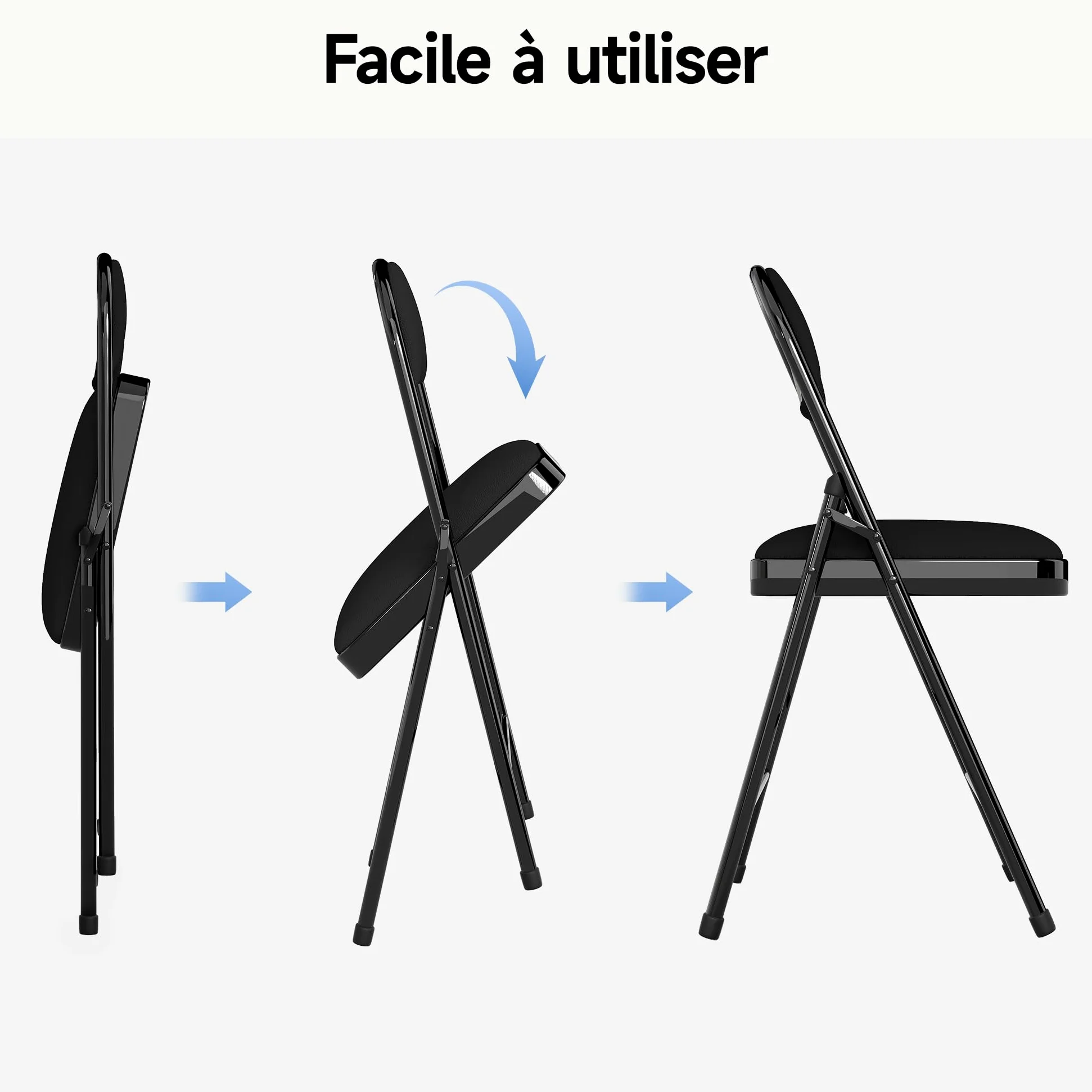 Chaises Pliantes en Similicuir avec Assise rembourrée, Structure en Acier, Lot de 4, idéales pour Les événements, la Maison et Le Bureau.Noir