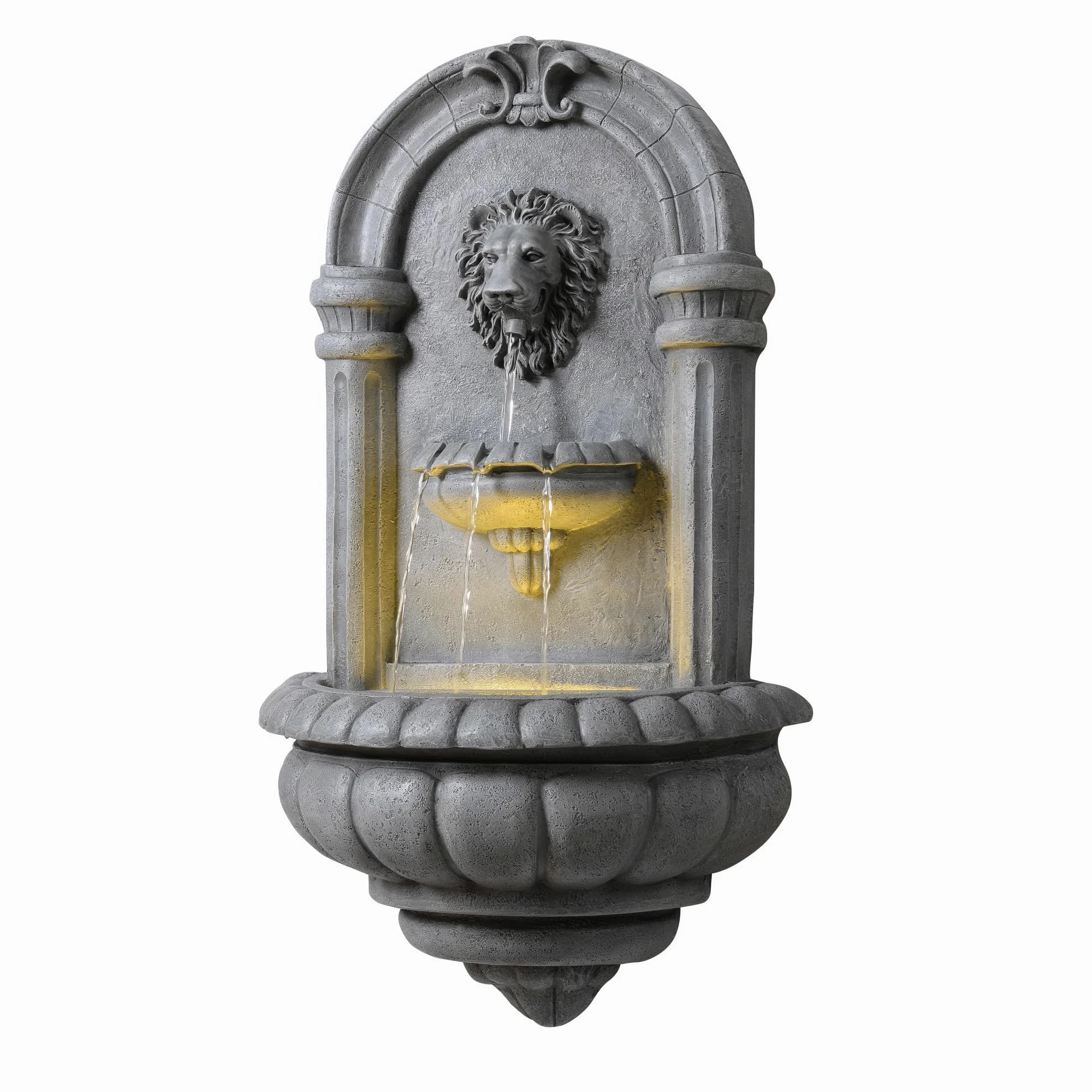 Teamson Home Fontaine Murale tête de Lion 81 cm Effet Pierre, éclairage LED intégré et Design Classique, Pierre Naturelle