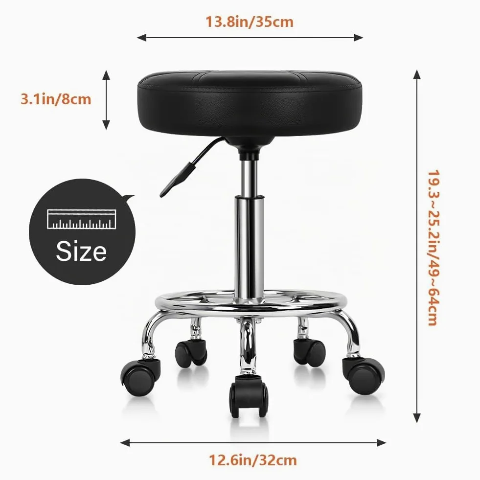 KKTONER Tabouret de Bureau Tabouret de Travail à roulettes d'atelier réglable 49-64cm en Cuir synthétique Noir