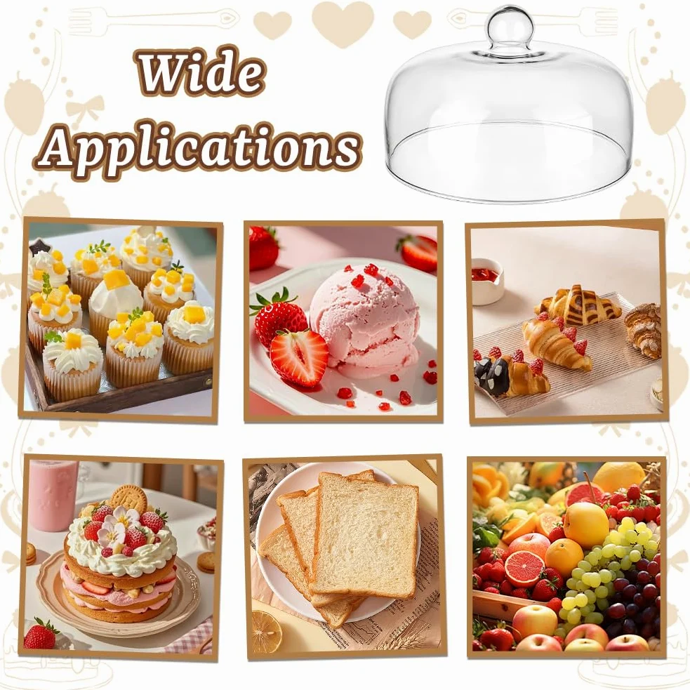 UNICRAFTALE Cloche à Gateau En Verre Rond Clair De 13.7 cm De Haut Sans Socle Pour Présentation De Mini Gateaux Desserts Fromage Dans Cuisine Mariage Fête