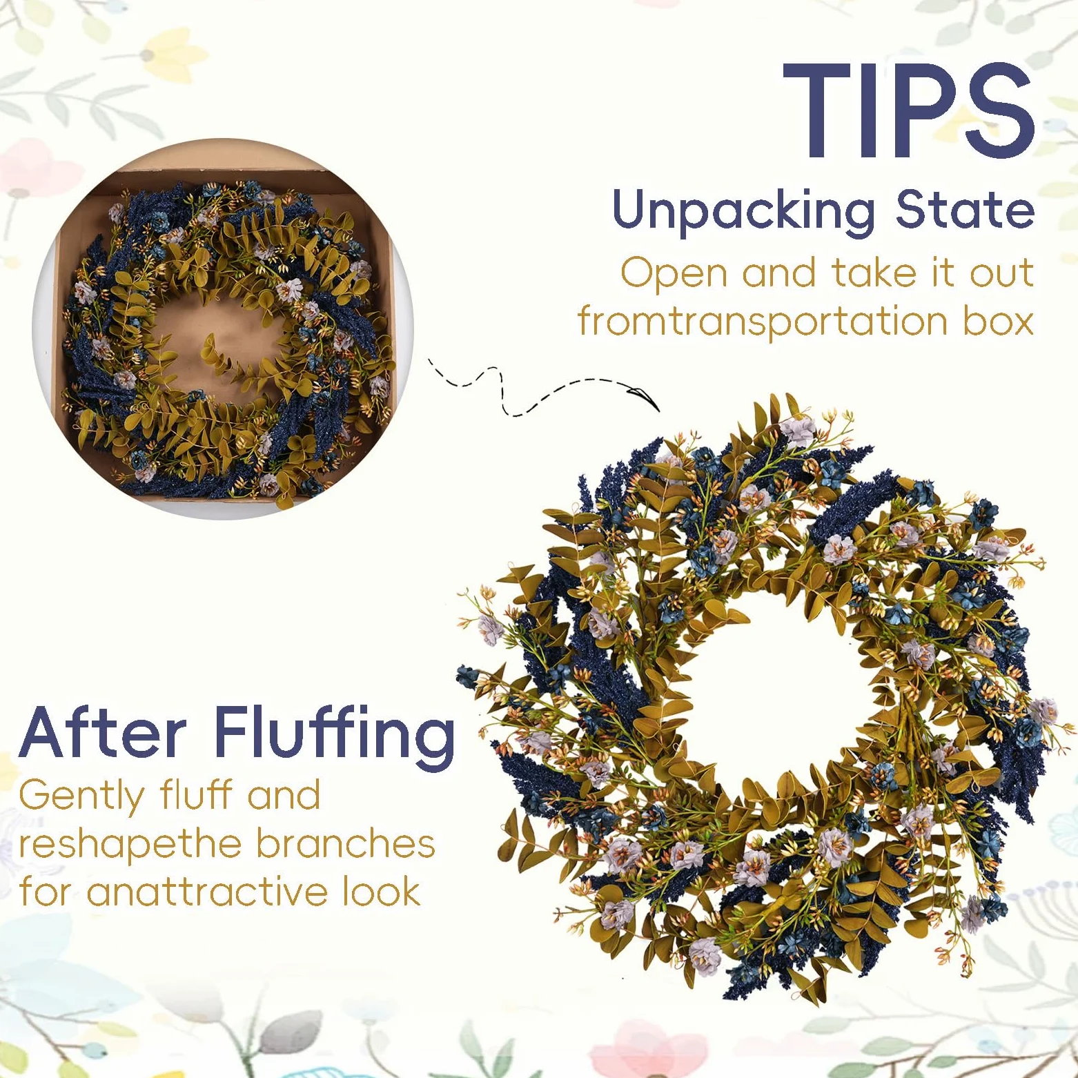 Couronne d'automne de 55,9 cm pour porte d'entrée avec buis et | Couronne de fleurs d'automne avec feuilles de buis douces au toucher pour intérieur et extérieur, couronne de fleurs sauvages