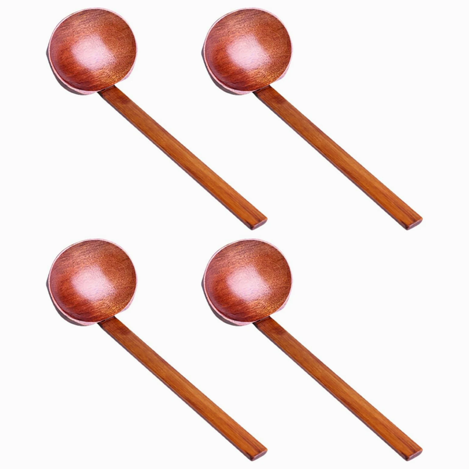 Sosoport 4pièces Lot de Cuillères à Ramen Bois Long Manche Forme Octogonale Ustensiles de Cuisine Polyvalents pour Soupe et Porridge
