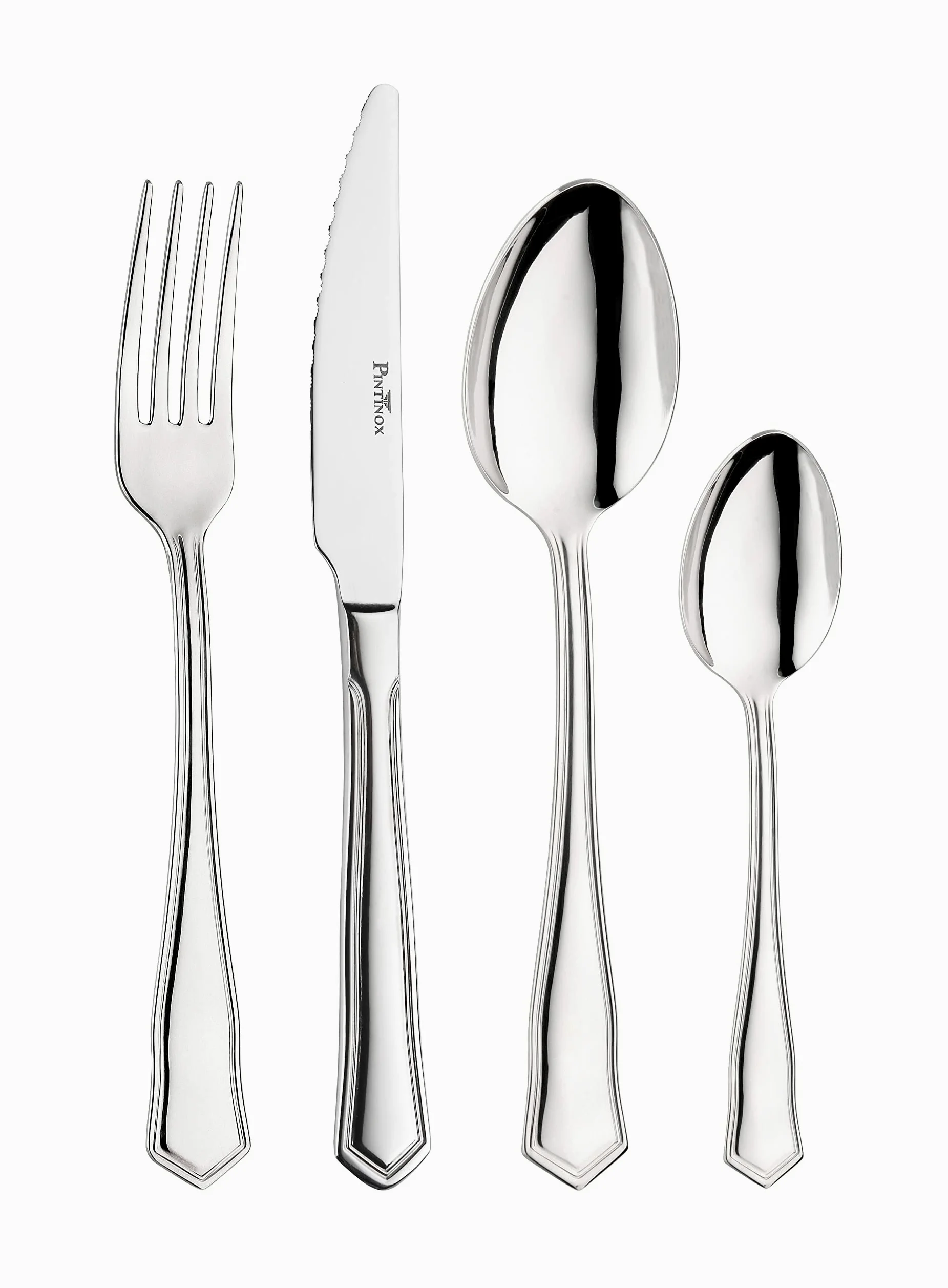 Pintinox, Set de 48 couverts avec couteau à steak série Royal en acier inoxydable 18/10, fabriqué en Italie (12 personnes)