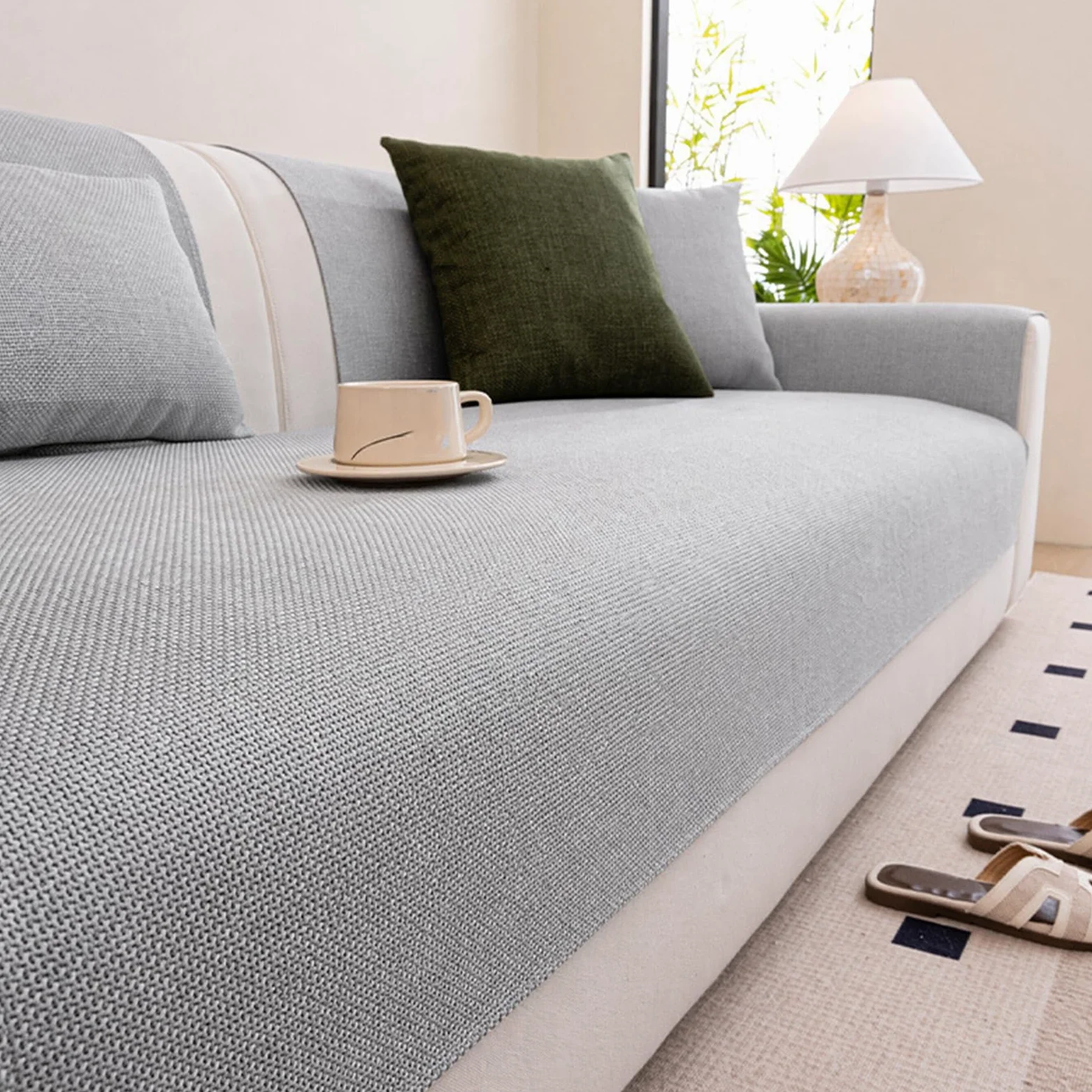 Générique Housse Canapé d'angle Imperméable 2 3 4 Places Anti Griffe Chat | Protection canapé chien,sofa cover,épaisse,douce,antidérapante lavable en machine, pour canapé en cuir(Light grey,90x320cm)