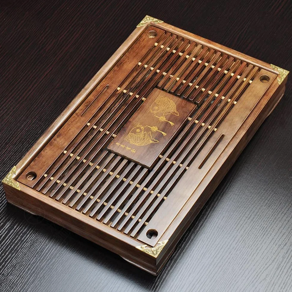 Plateau de thé plateau de service, le bambou Tasteful japonais/chinois plateau thé Gongfu de bambou pour la maison de thé, maison, bureau, Dimensions: env,43cm*28cm*5cm