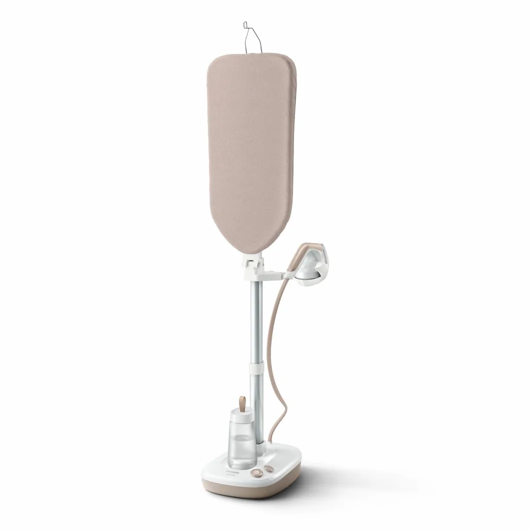 Philips Solution de repassage All-in-One Série 6000 - Défroisseur vapeur 6 bars, planche multi-angle, Optimal Temp, réservoir 1.1L amovible, Élimine jusqu'à 99,9%* des bactéries, Beige (AIS6010/10)