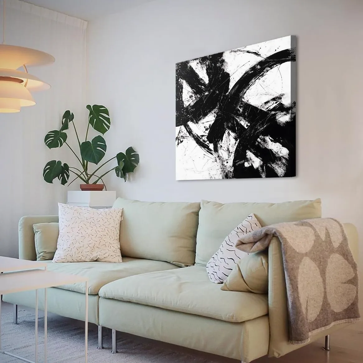 Affiches contemporaines Peinture à l’encre Toile Peinture Peinture murale Imprimé en noir et blanc Fresque encadrée Œuvres d’art pour chambre Chambre Chambre d’amis Décoration intérieure 40x40cm