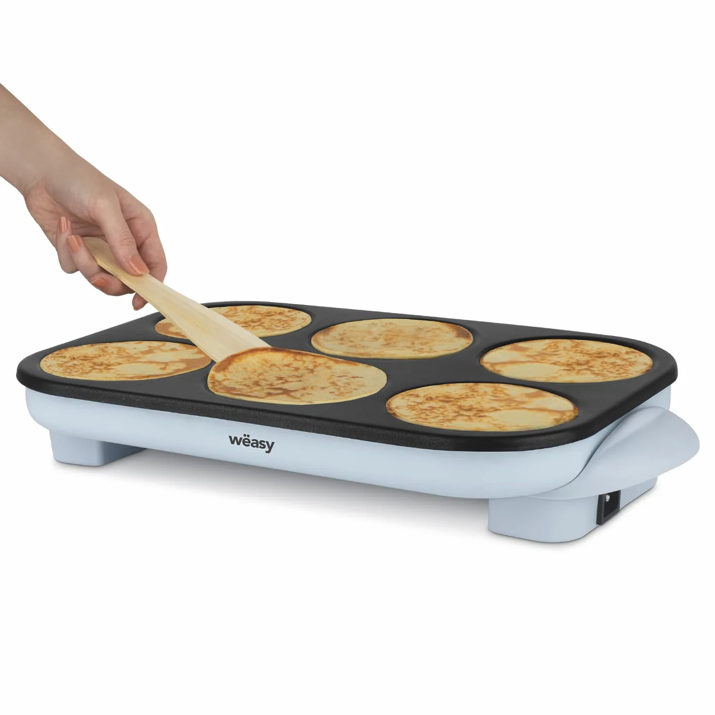 Appareil à Crêpes Party GOO60, Crêpes et Pancakes, 6 Emplacements, Revêtement Antiadhésif, Jusqu'à 240°C, 6 spatules en bois, 1500 W