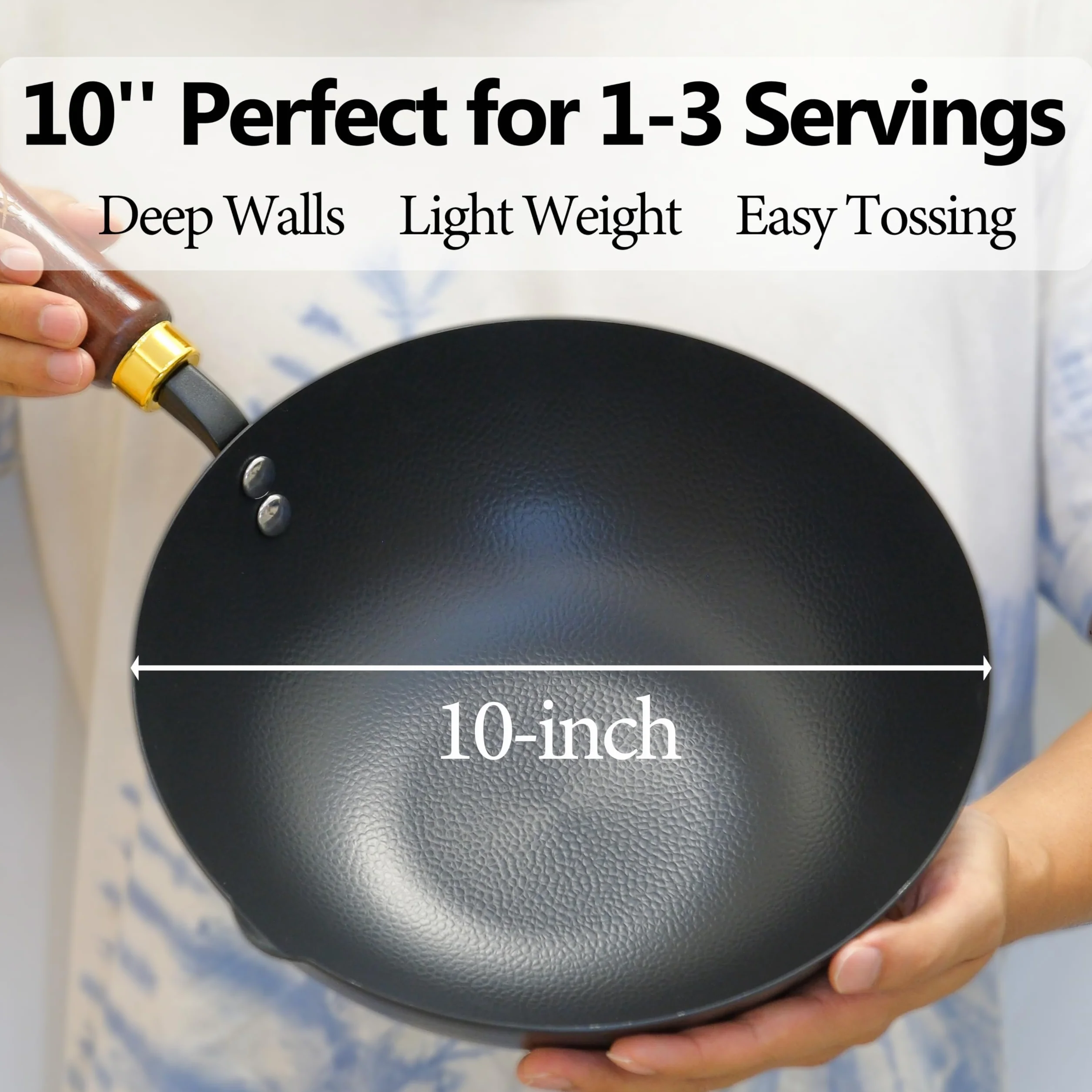 Souped Up Recipes Wok en acier carbone de 25,4 cm pour cuisinières électriques, à induction et à gaz (couvercle et guide d'utilisation vidéo inclus)
