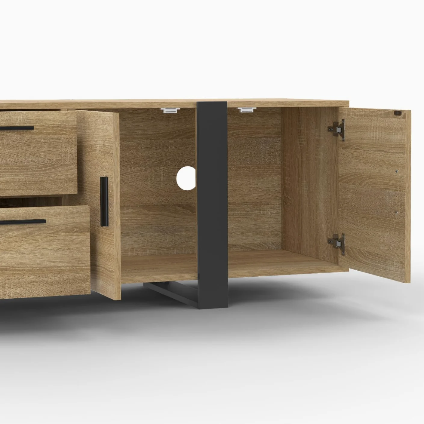 IDMarket - Meuble TV 180 cm Phoenix avec rangements Bois et Noir