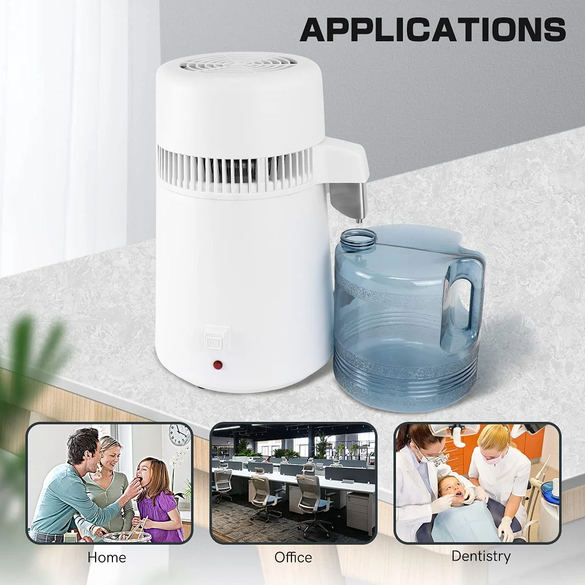 Distillateur d’Eau Professionnel, 750W Purificateur d'eau avec Bouteille Collecte pour Maisons, Bureaux, Laboratoires, Hôpitaux, Cliniques Dentaires