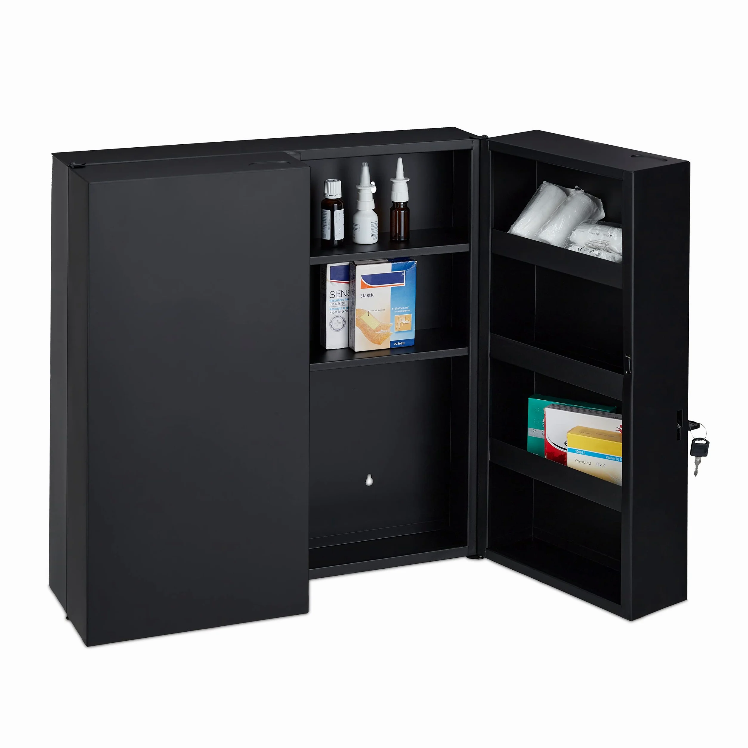 Relaxdays Armoire à Pharmacie XXL, verrouillable, 11 Niveaux, Acier, HLP: 53,5x53x19 cm, Armoire 2 Portes, Anthracite