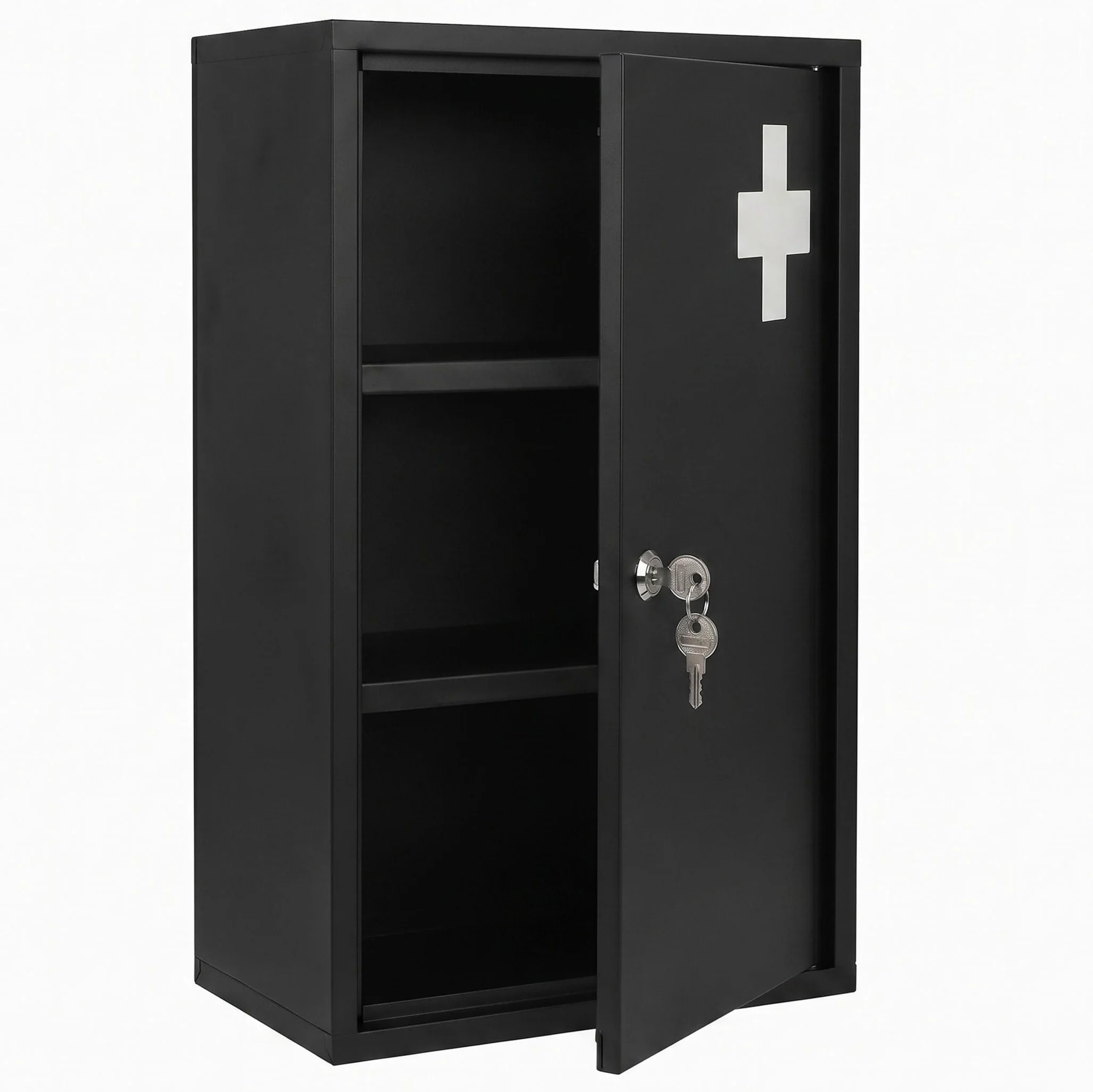 Spetebo Armoire à pharmacie en métal - 50 x 30 cm - Verrouillable - Avec 2 clés - Noir - Armoire à pharmacie avec 3 compartiments - Armoire à pharmacie à domicile