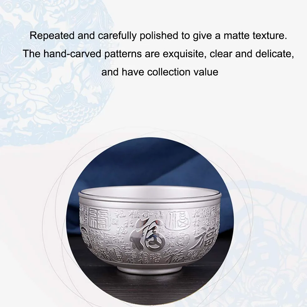Bols à Grains en Argent Sterling, Bols à salades, Bols à Soupe, Bols de Riz, Bols de pâtes, Bols de Desserts, Bols de Fruits, Vaisselle en Argent de qualité Alimentaire,Blessing 280ML