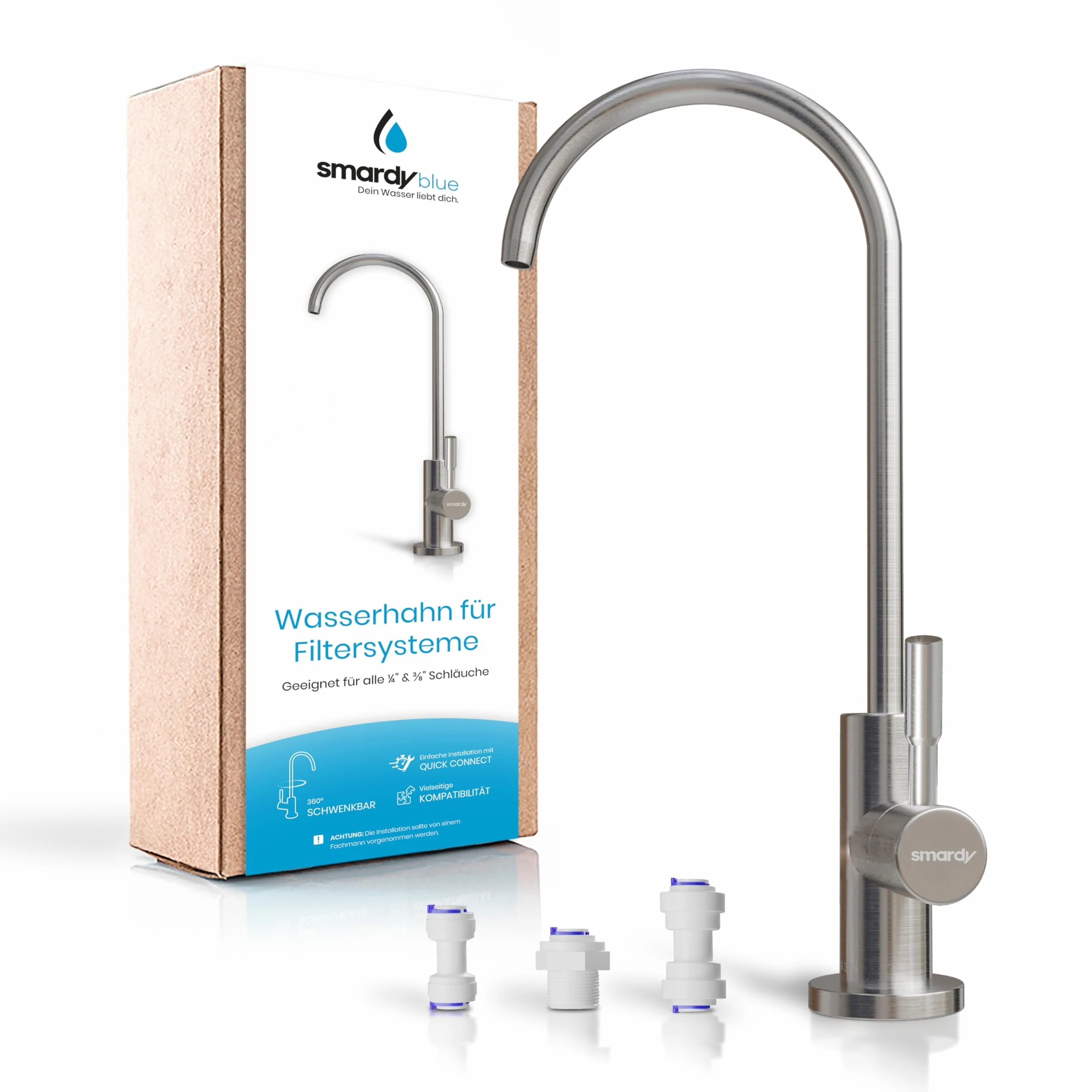 smardy UNO201 Robinet de Cuisine Acier inoxydable, Rotation à 360° Pour Osmose Inverse, Filtre à Eau 1/4"(6,35mm)