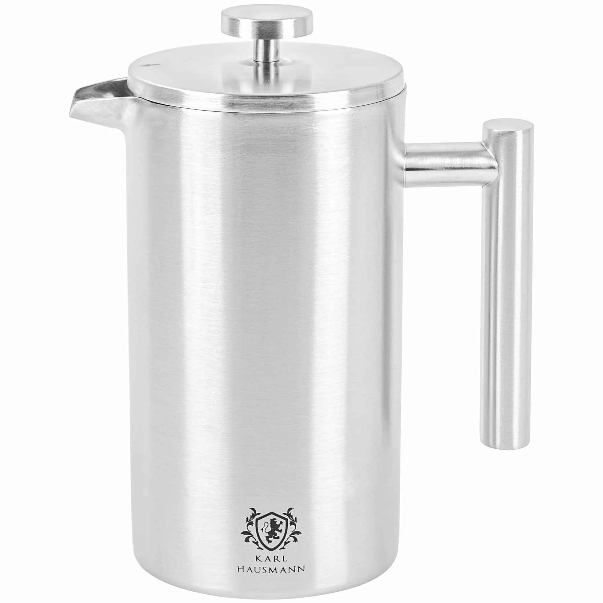 KARL HAUSMANN Cafetière à Piston Inox 1 L, Argent | French press isotherme 1000 ml à double paroi avec filtre multicouche, env. 8 tasses, pour café, thé et plantes