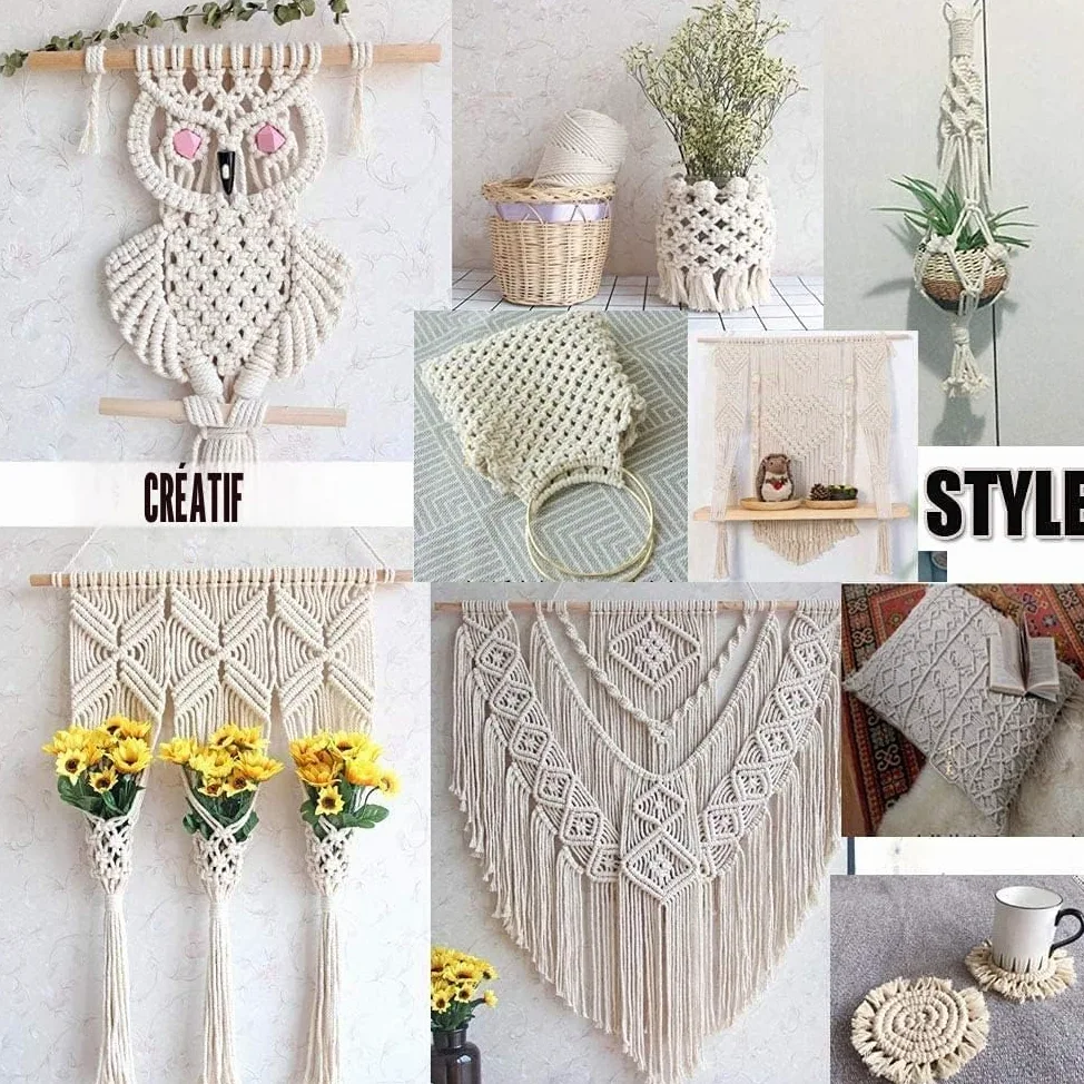 4 mm x 500 m Beige Cordon en Coton macramé Doux, 4 brins torsadés 100% Coton Naturel pour accrochage Mural, Bricolage, Artisanat, Tricot, accroche-Plantes, projets de décoration