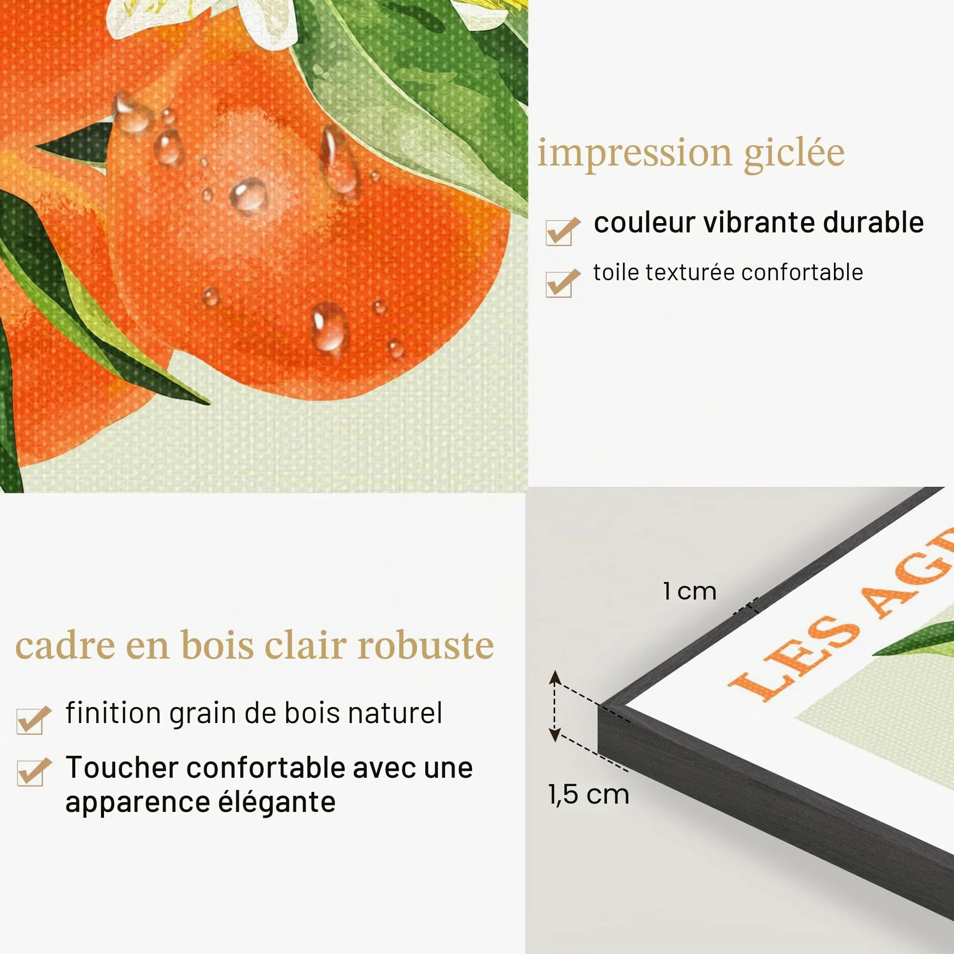 hyidecorart Cadre Noir Tableau Decoration Murale Chambre Salon, Fruits Citron Orange Sanguine Impression Sur Toile, Decoration Murale Salle De Bain Bureau Cuisine