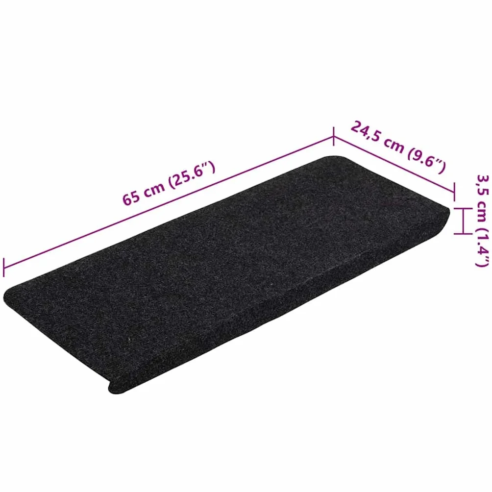 vidaXL Tapis d'Escalier Auto-adhésifs 15 pcs, Protections d'Escalier Antidérapantes, Moquettes de Marches, Couvre-marches, 65x24,5x3,5 cm Noir