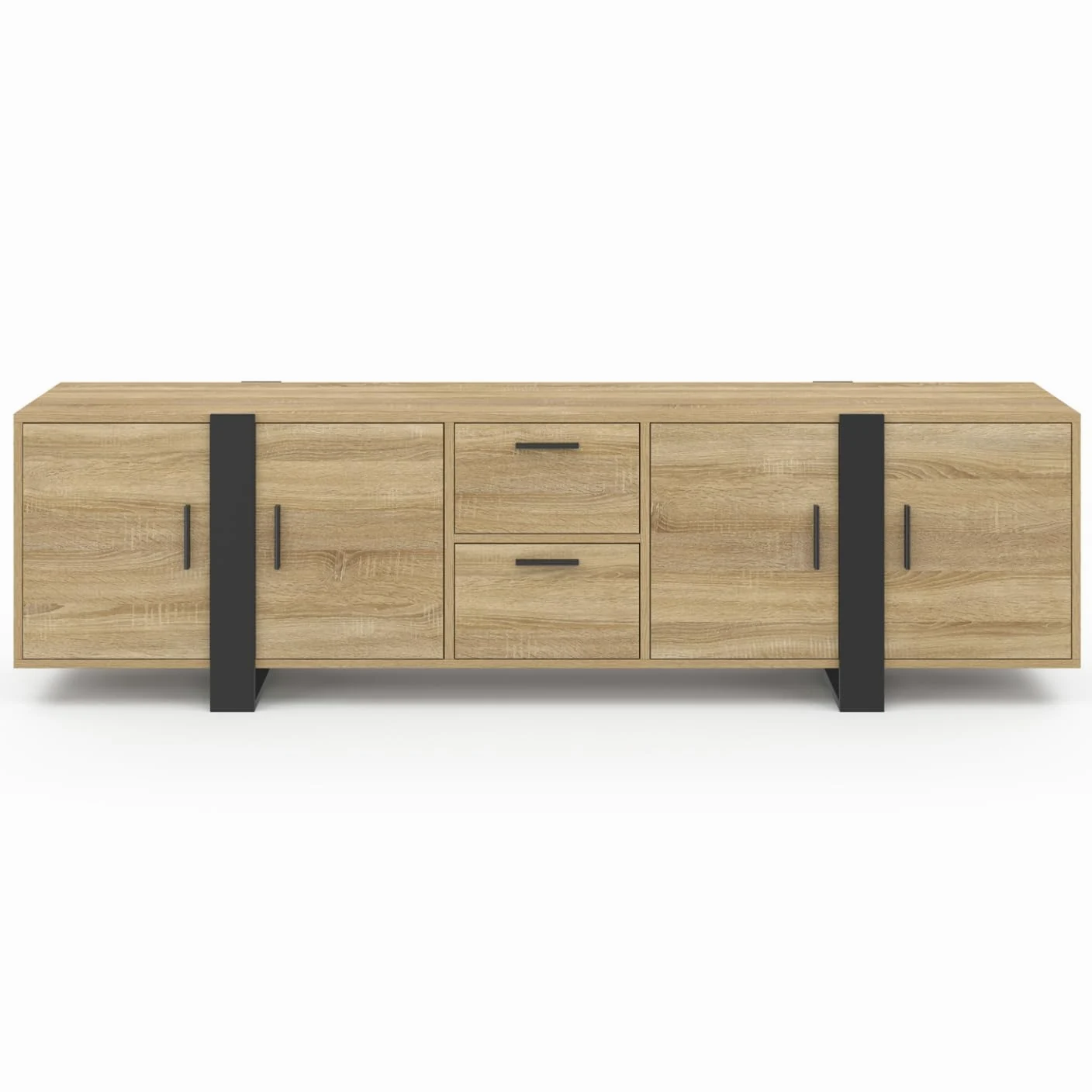 IDMarket - Meuble TV 180 cm Phoenix avec rangements Bois et Noir