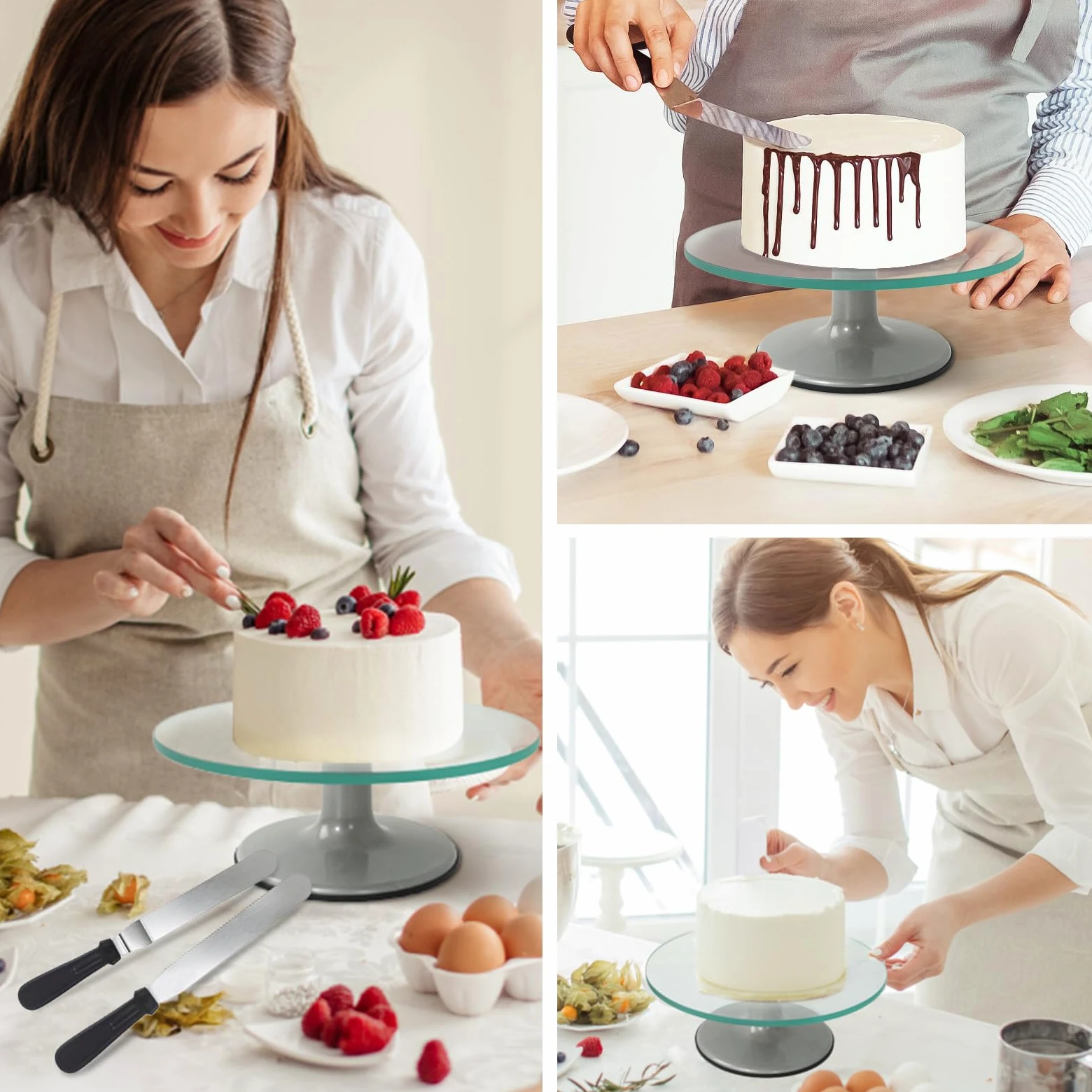 Uten Kit de Pâtisserie, 33 pcs Fournitures de Décoration de Gâteaux avec Plateau Tournant en Verre, Poche à Douille, Embouts de Passepoil, Outils de Cuisson