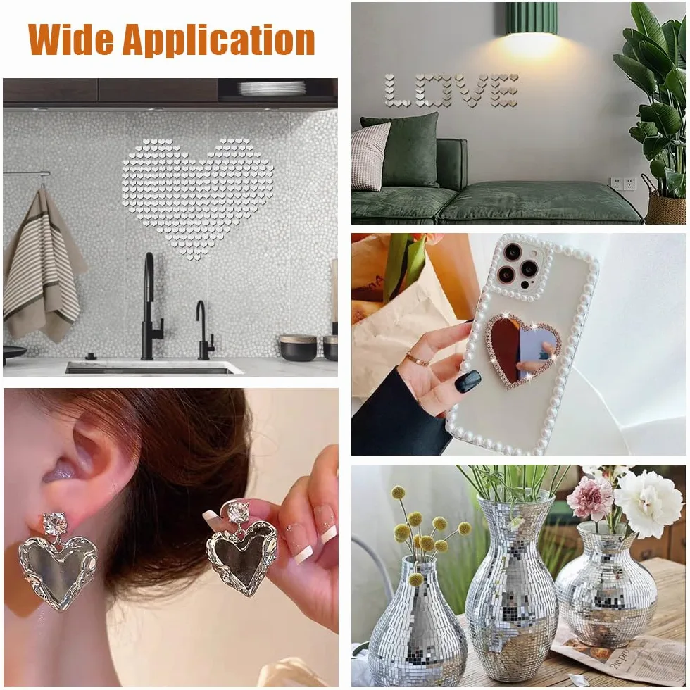100 PCS Tuiles de Miroir de Coeur, Amour Artisanat de Petits Miroirs, Petits Carreaux de Miroir en Acrylique, Tuiles de Miroir Artisanales pour Projets d'Artisanat, Encadrement, Décoration de Chambre