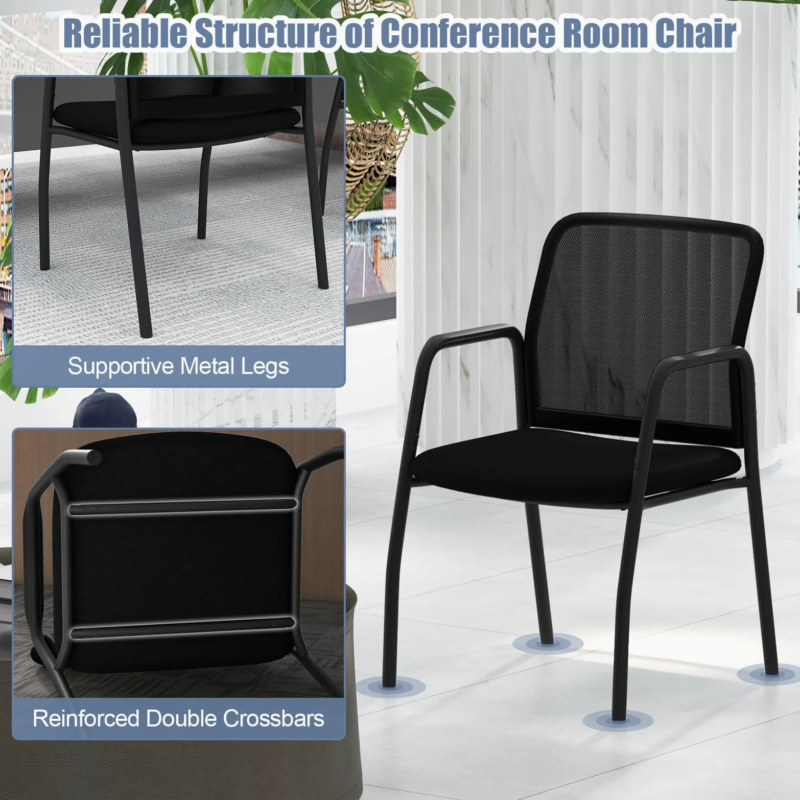 GIANTEX Lot de 2 Chaises de Conférence Empliable, Chaises de Salle de Réunion avec Dossier en Maille, Assise Rembourrée, Sièges de Visiteur Rembourrée pour Bureau, Salle d'Attente, Noir