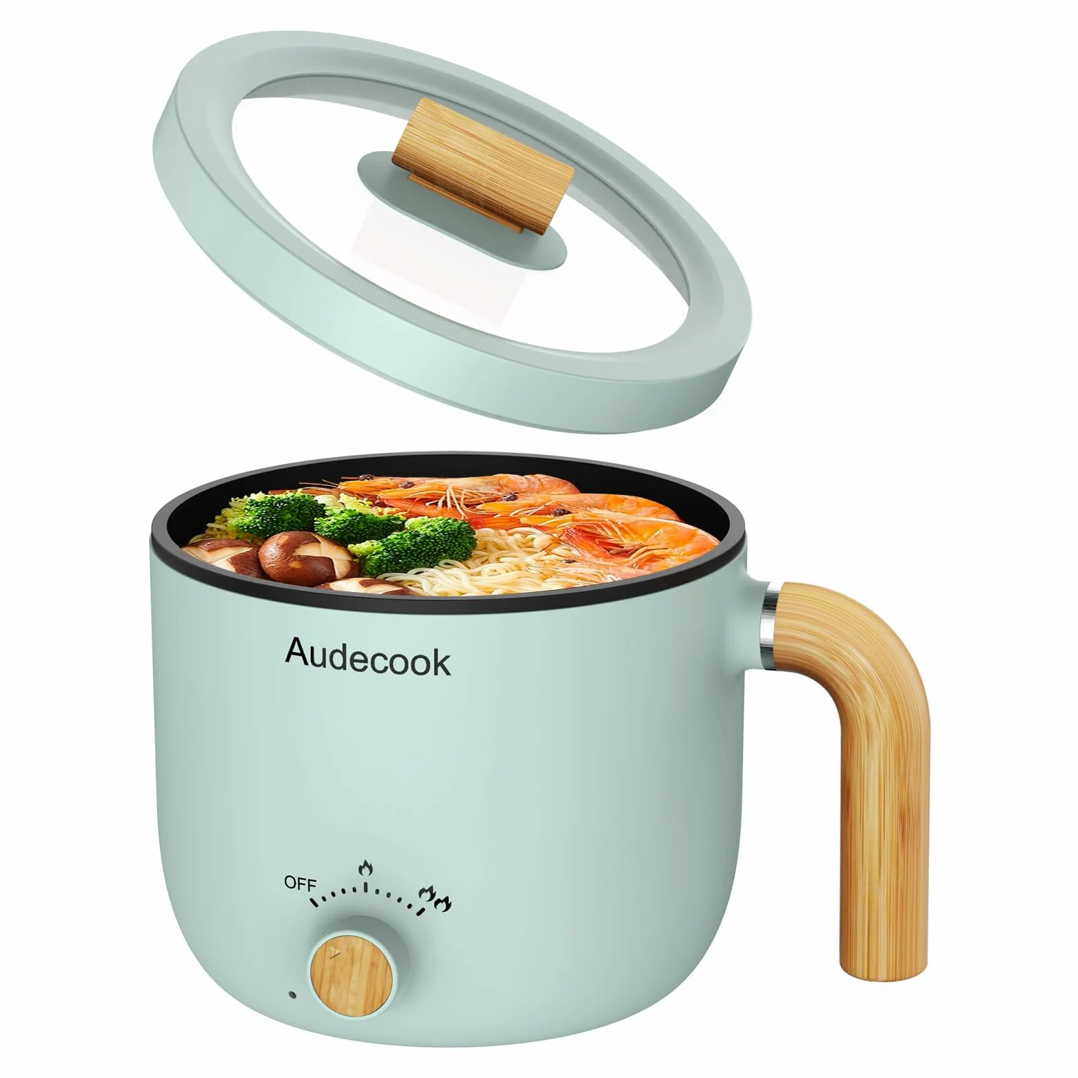 Audecook Hot Pot électrique, 1.5L Portable PoêLe Multifonction, Parfait Pour Nouilles/PâTes/œUfs/Soupe/Steak(Vert)