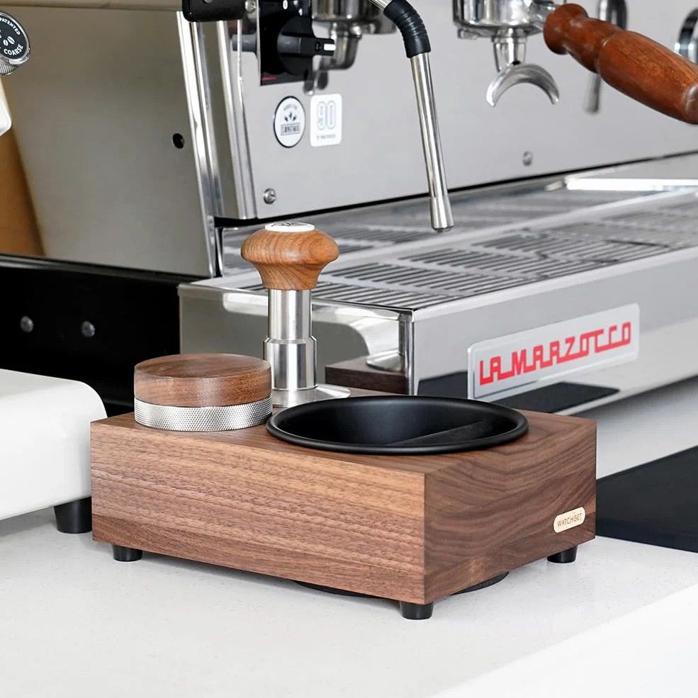 watchget Knock Box Boîte à frapper en bois avec station de tamper pour expresso, boîte de rangement pour café 51/54/58 mm, distributeur de café, accessoires expresso en bois