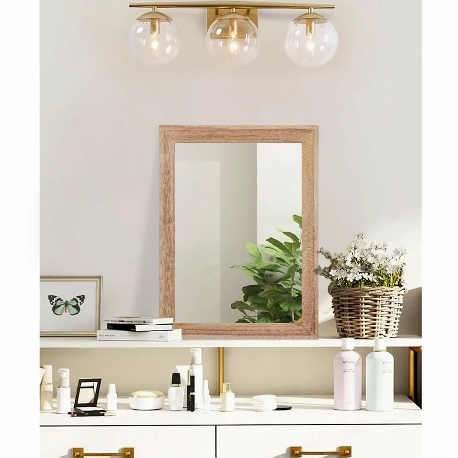 AAZZKANG Montage Mural Miroir Mural Rustique rectangulaire avec Cadre en Bois pour Ferme, Chambre à Coucher, Salle de Bain, 40 x 30 cm