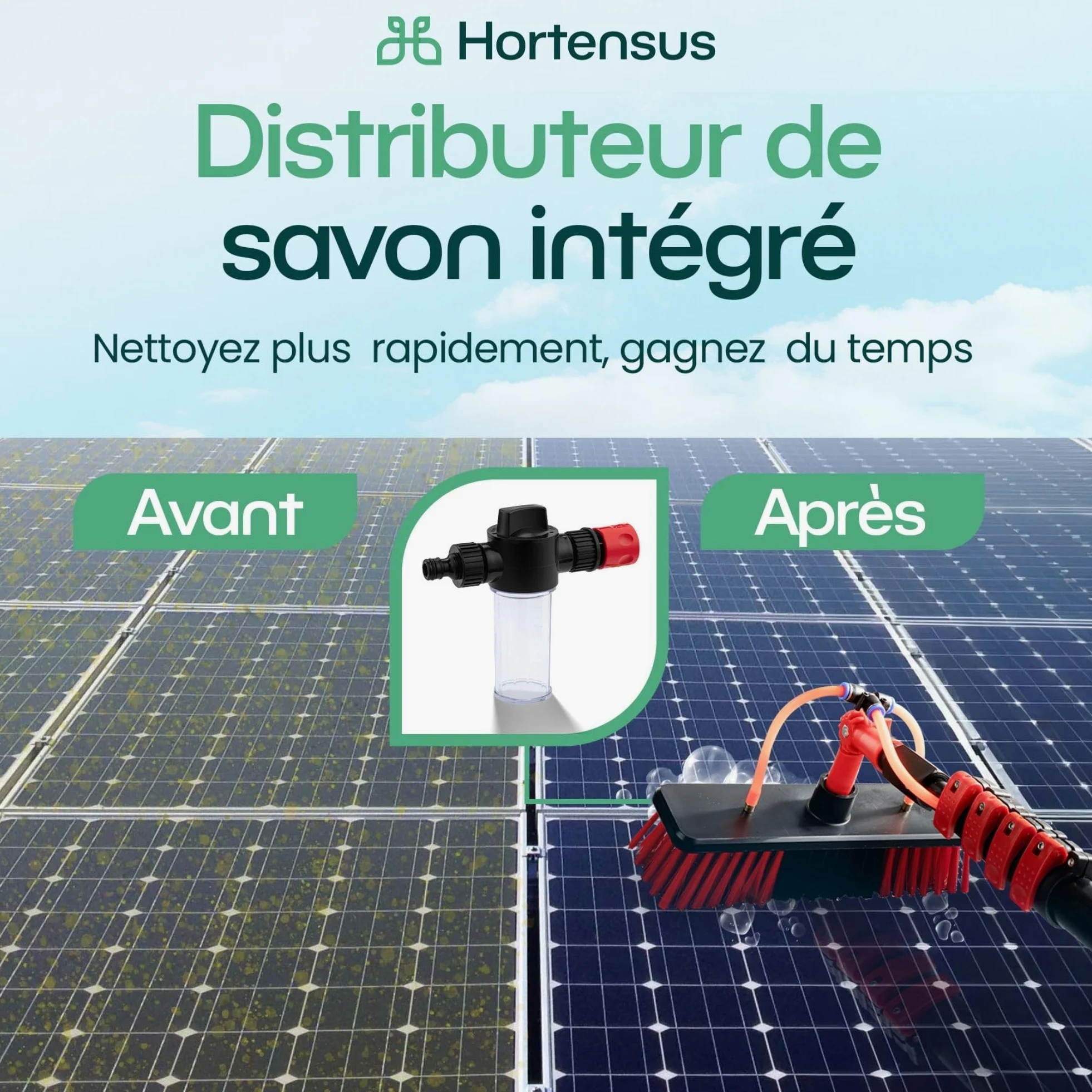 Balai Brosse Telescopique – Brosse Telescopique de Nettoyage avec Raccord d’Eau pour Voitures, Camping-Cars, Garage, Toiture, Façades et Nettoyage des Panneaux Solaires (4,6 m)