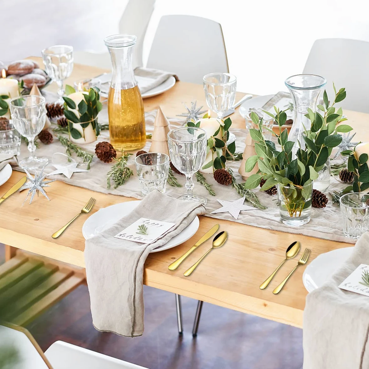 Ensemble de couverts en or 60 pièces Service pour 20, couteaux en acier inoxydable cuillère fourchettes ensemble pour mariage, fêtes, événements, maison, cadeau pour Thanksgiving