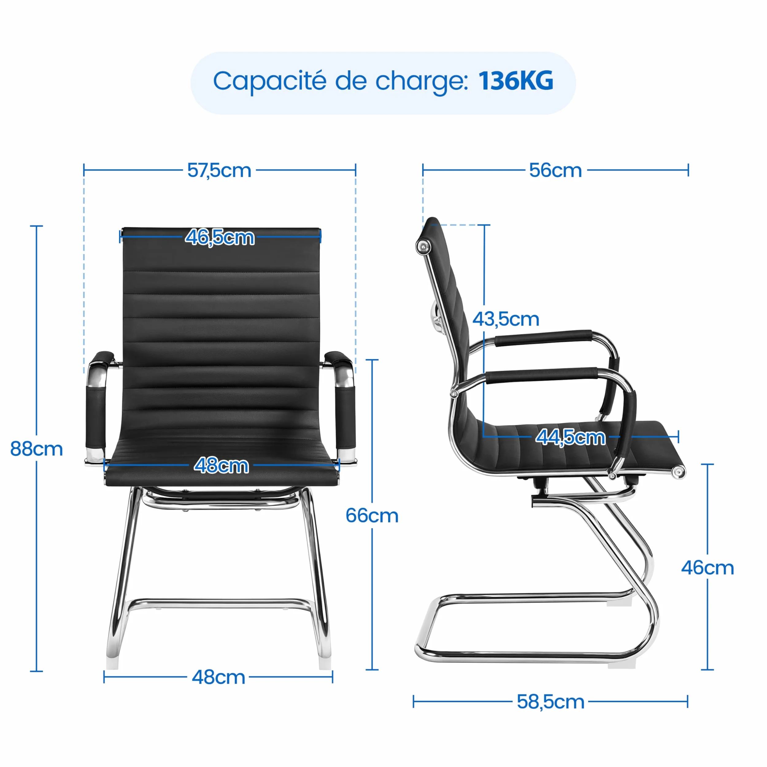 Yaheetech Chaises de Conférence Lot de 2 Chaises de Bureau Ergonomique avec Accoudoirs Chaises Cantilever pour Bureau, Réception, Réunion, Salle D’Attente, Noir