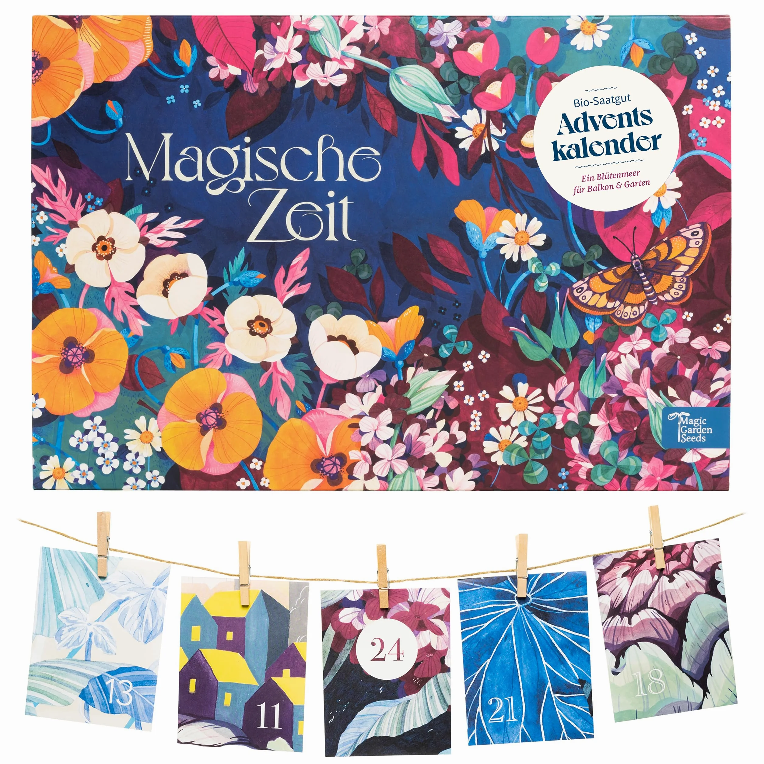 Magic Garden Seeds Calendrier de l’Avent bio L’ivresse des fleurs sauvages | 24 sachets de graines de fleurs bio reproductibles • Fleurs sauvages, annuelles et vivaces • Poster et calendrier de semis