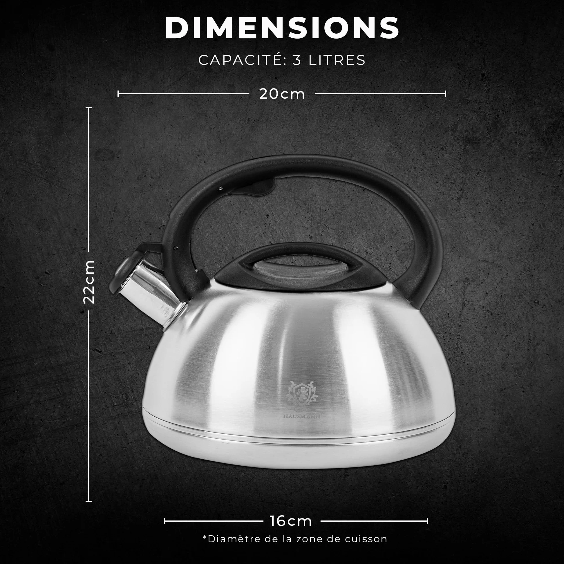 KARL HAUSMANN Bouilloire Induction 3L Inox avec Sifflante - Theiere Cuisine pour Plaque Gaz, Vitrocéramique et Électrique - Grande Capacité Eau Chaude avec Couvercle Amovible