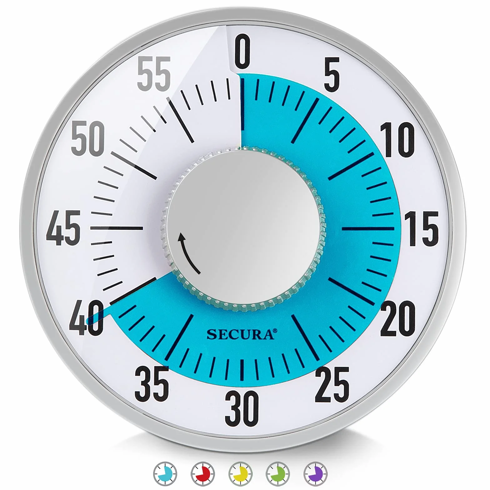 Secura Minuteur visuel de 60 minutes de 15,2 cm pour l'enseignement, la réunion, la cuisine, le travail – Minuterie avec support magnétique (bleu)
