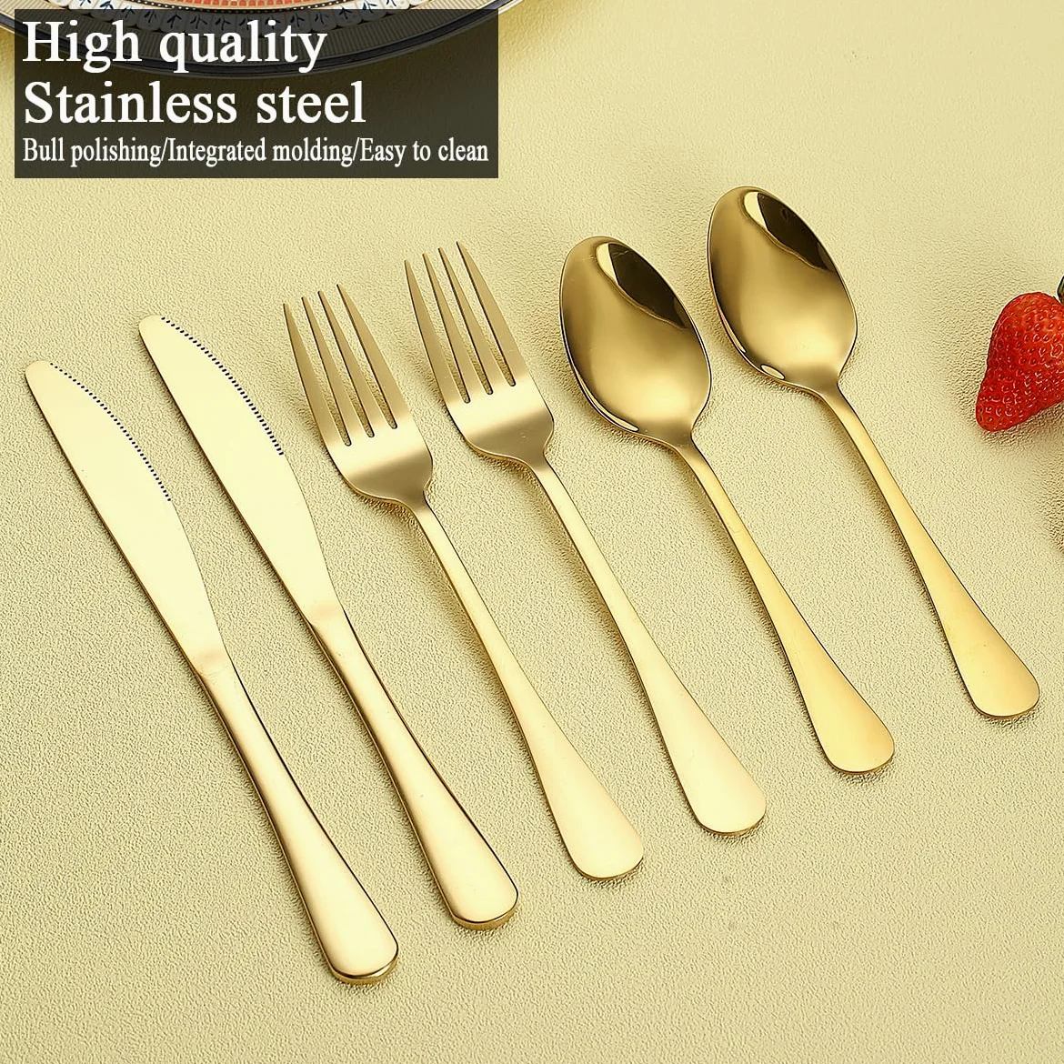 Ensemble de couverts en or 60 pièces Service pour 20, couteaux en acier inoxydable cuillère fourchettes ensemble pour mariage, fêtes, événements, maison, cadeau pour Thanksgiving