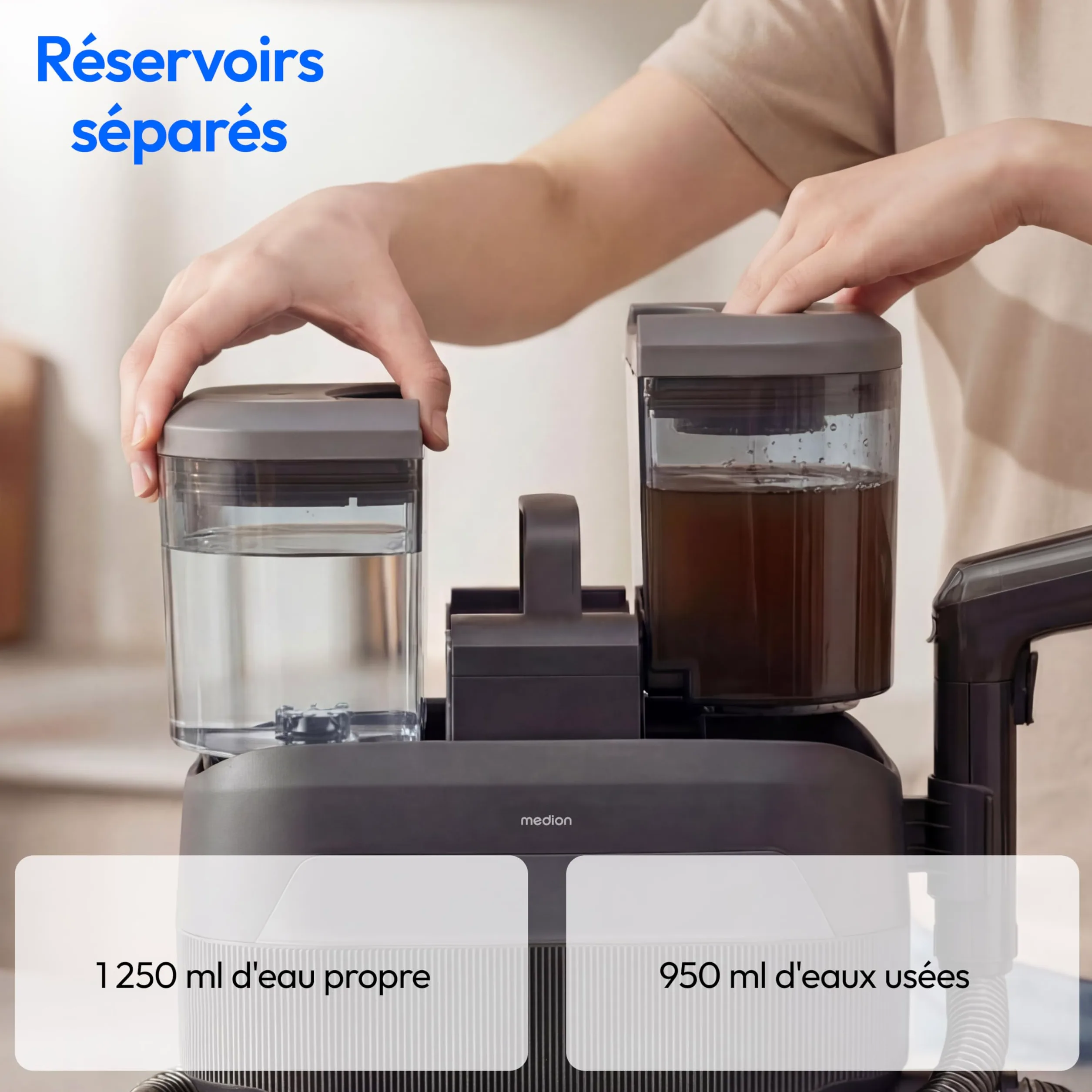 MEDION X10 UC Nettoyeur de tissus injecteur extracteur (Aspirateur eau pour tissus, moquettes et sièges auto, eau froide, eau chaude, vapeur, réservoir d'eau propre et d'eau sale, embout pour vitres,