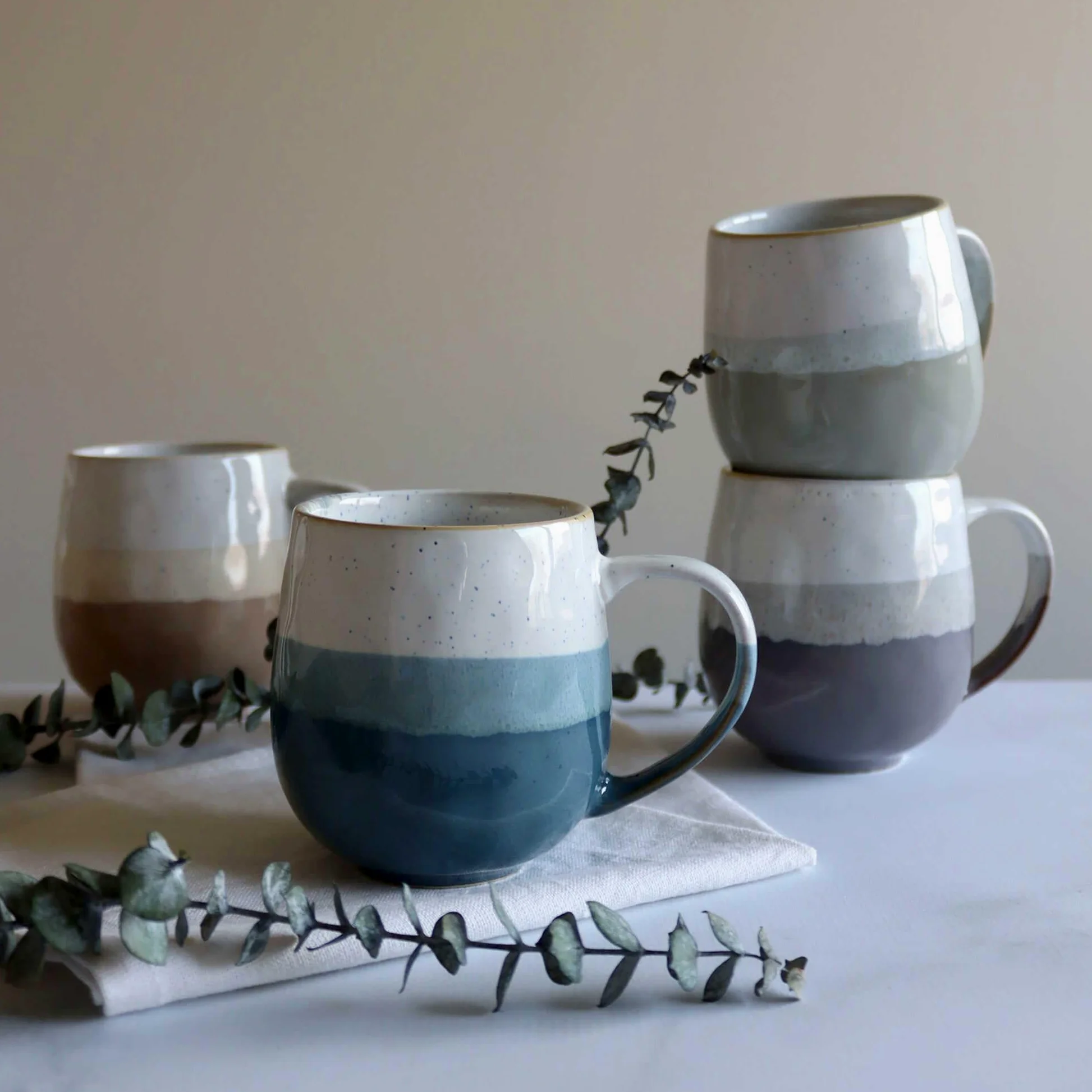 NOVASTYL - Lot de 6 mugs rita bleu 44cl en grès - 2414138