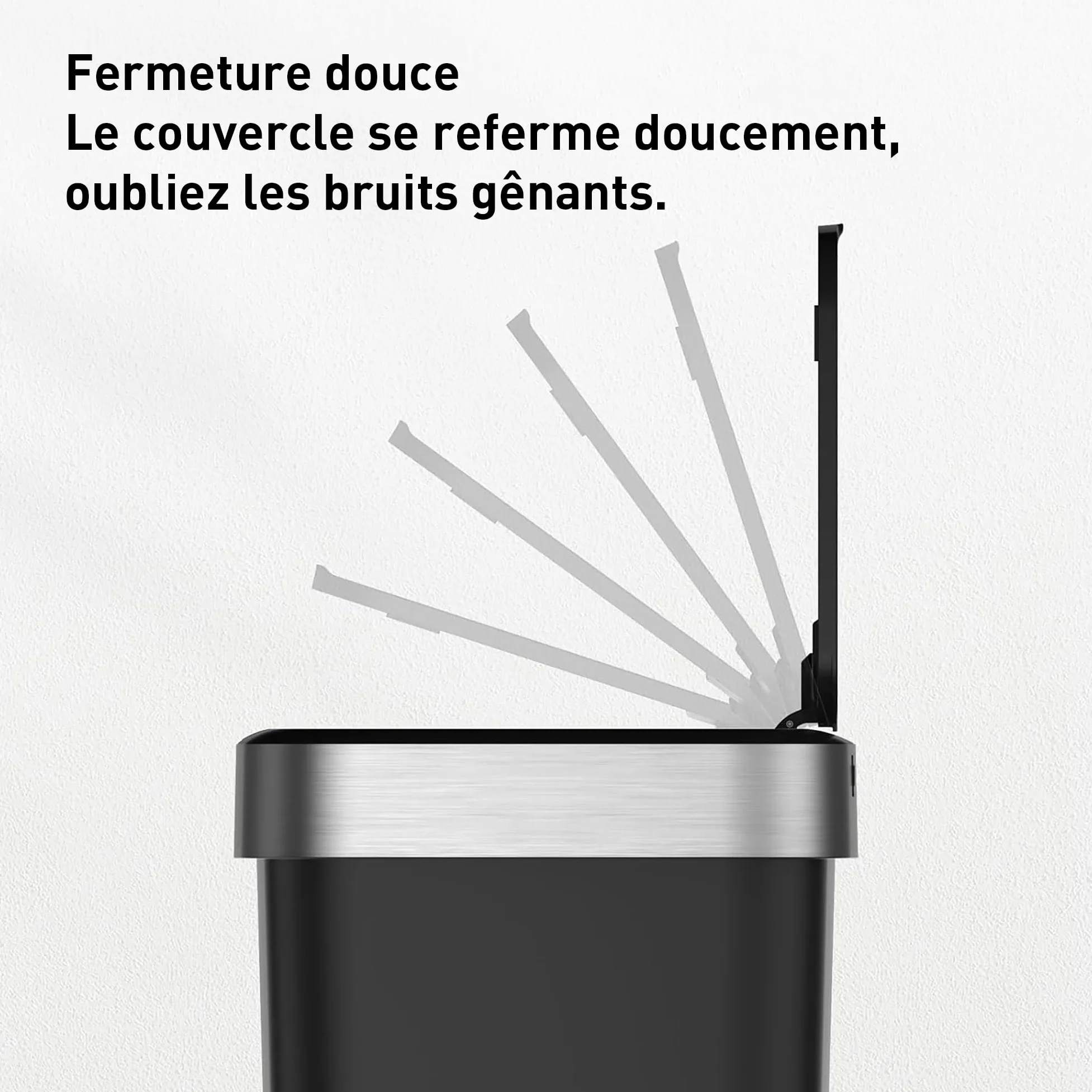 EKO | Poubelle de Cuisine 50 L avec capteur Automatique et Fermeture en Douceur | Poubelle Noire à Piles | Finition Anti-Traces de Doigts, Base antidérapante et Support de Sac