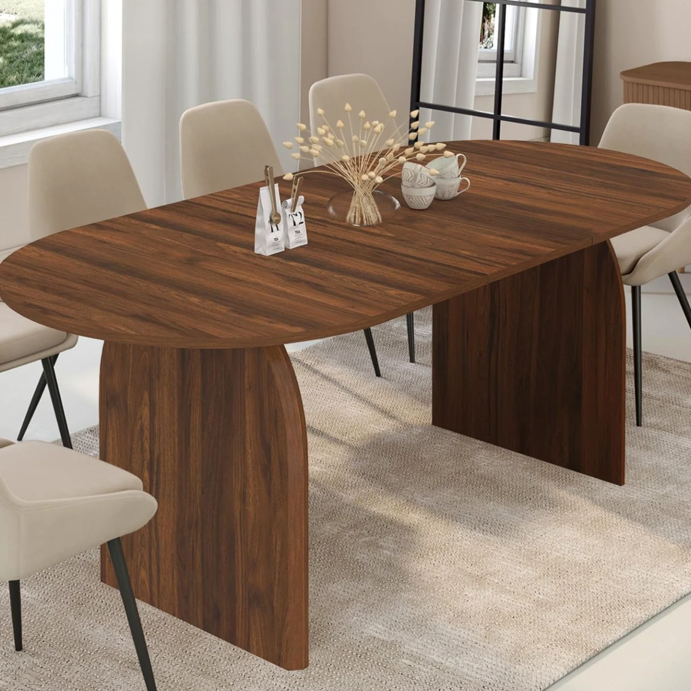 IDMarket - Table à Manger Extensible japandi Ovale Edith 6-10 Personnes Effet Noyer 160-200 cm