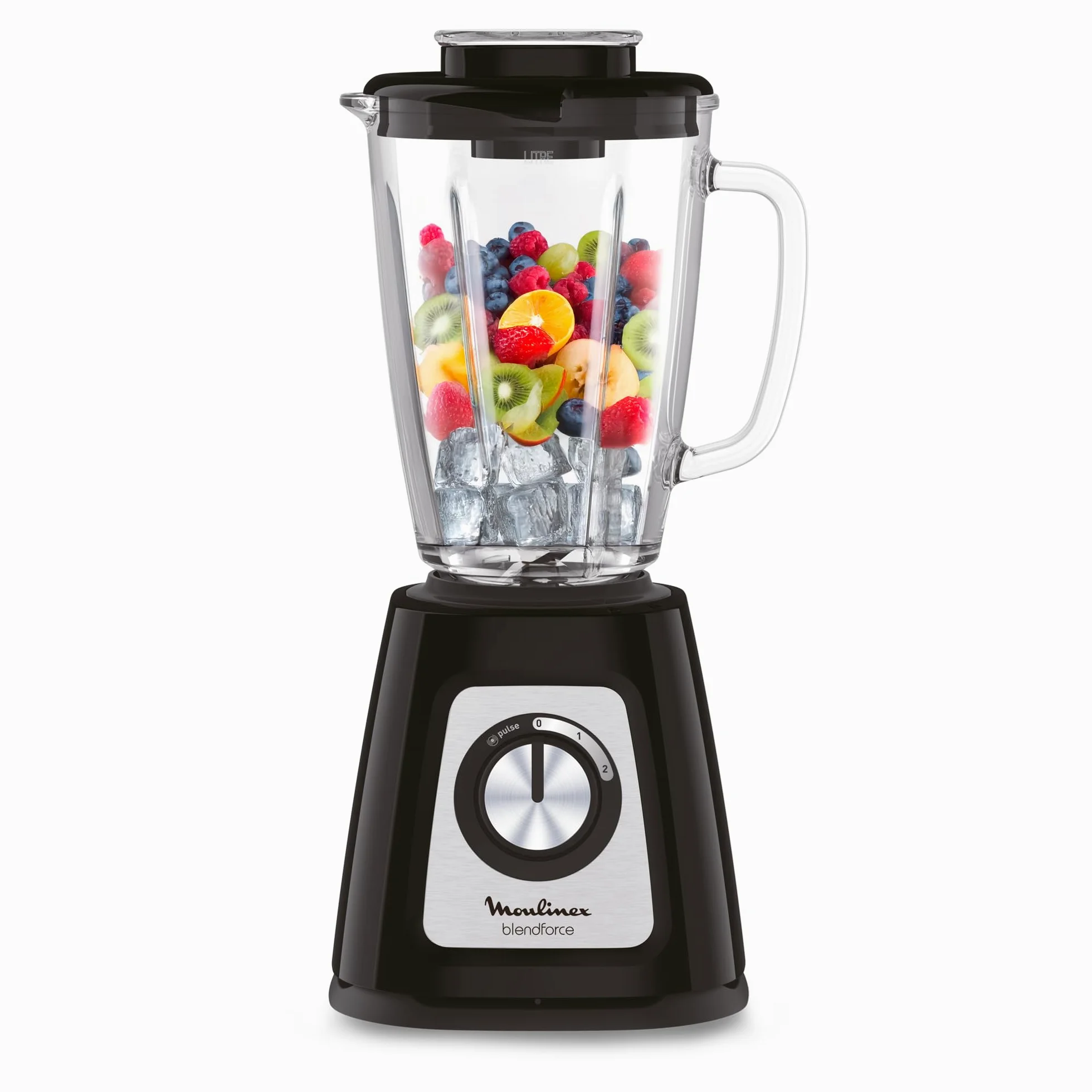 Moulinex Blender Blendforce, 800W, 2 Vitesses + Fonction Pulse, Capacité 1,75 L, Nettoyage facile, Mixage jusqu'à 3min en continu, Noir, LM430810