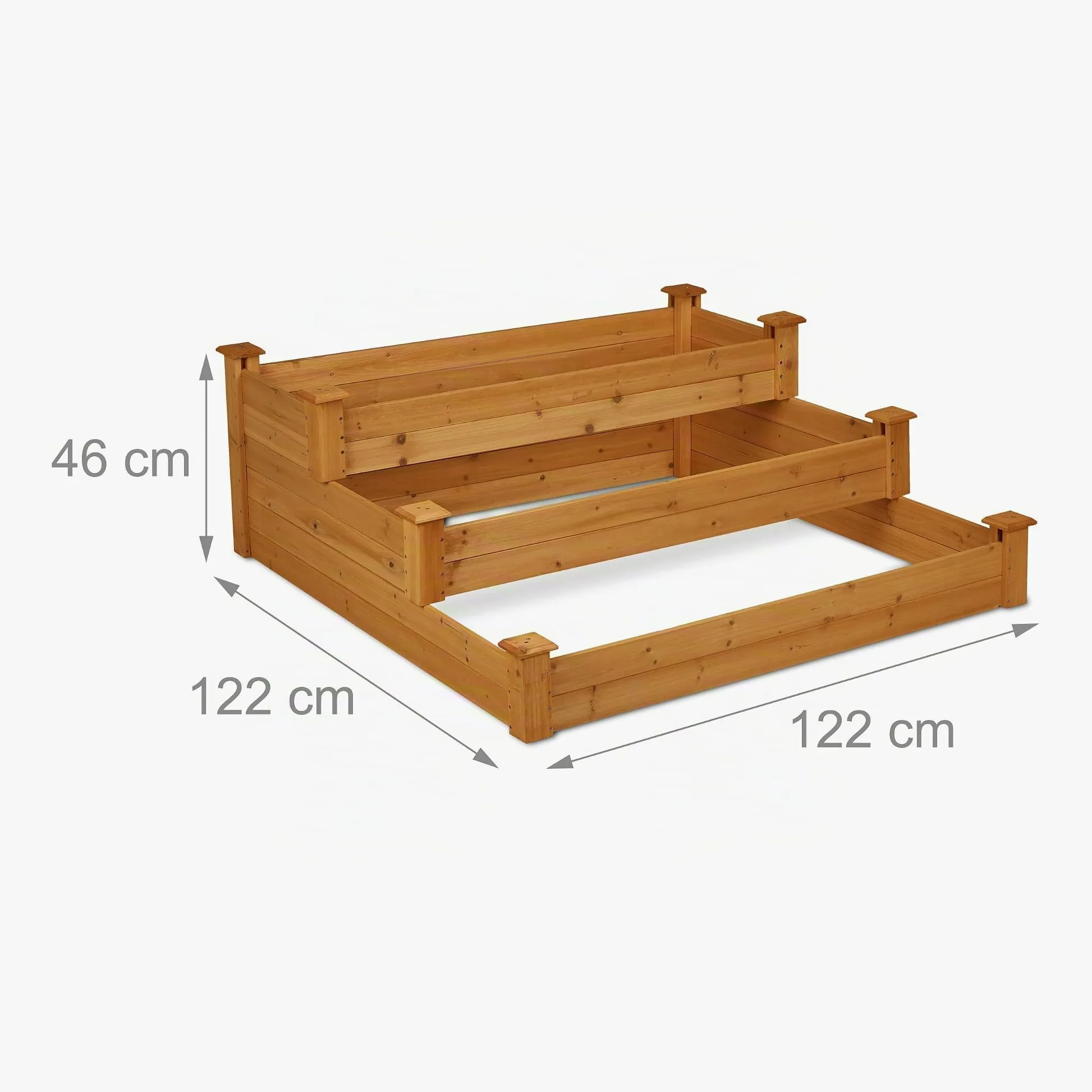 Relaxdays Carré Potager 3 Niveaux, jardinière en escalier, HLP : 46x122x122 cm, Sapin, Parterre Jardin, terrasse, Nature
