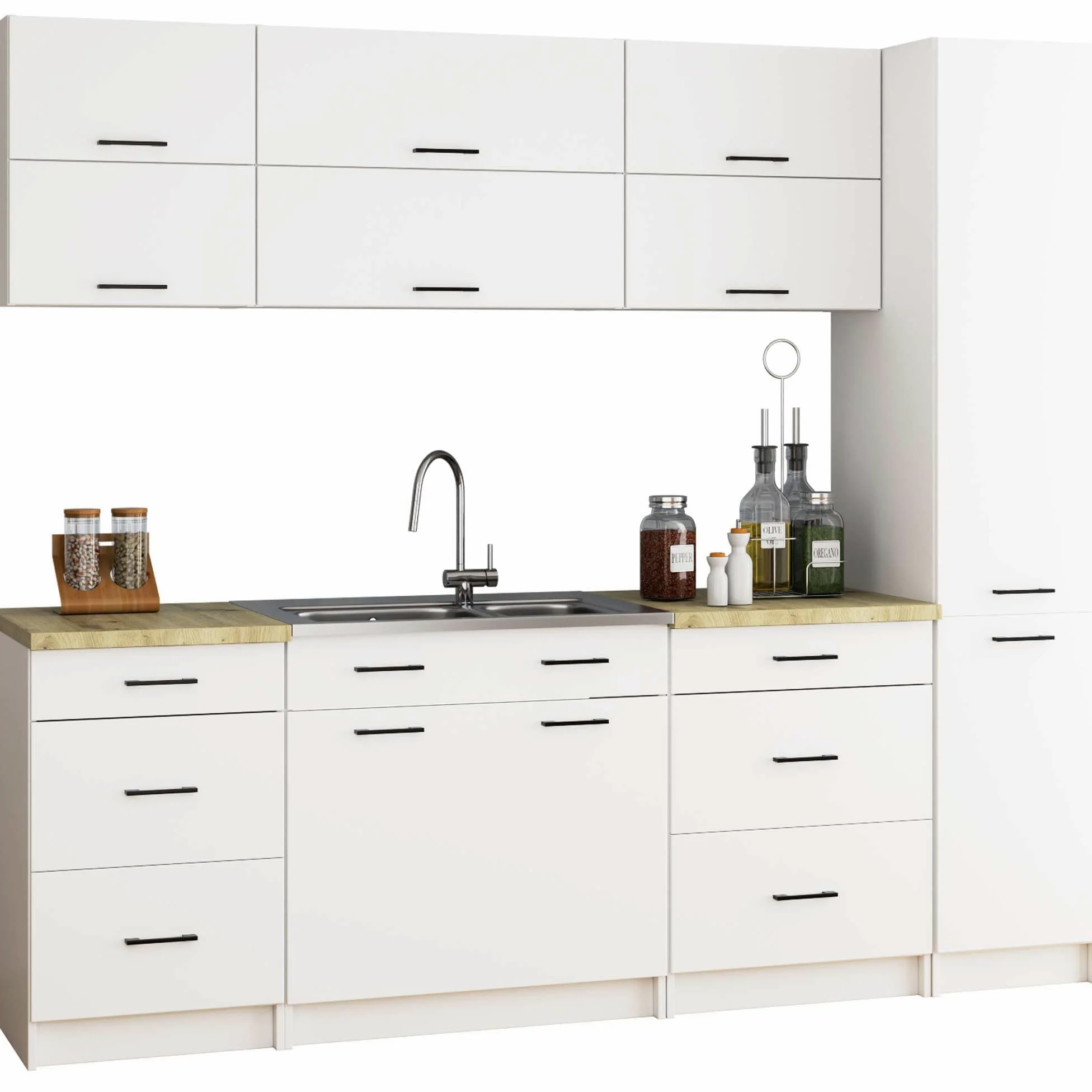 BDW - Colonne Cuisine - Armoire de Rangement 40 cm de Largeur, 205 cm de Hauteur, 57 cm de Profondeur - Spacieuse pour Provisions - Blanc