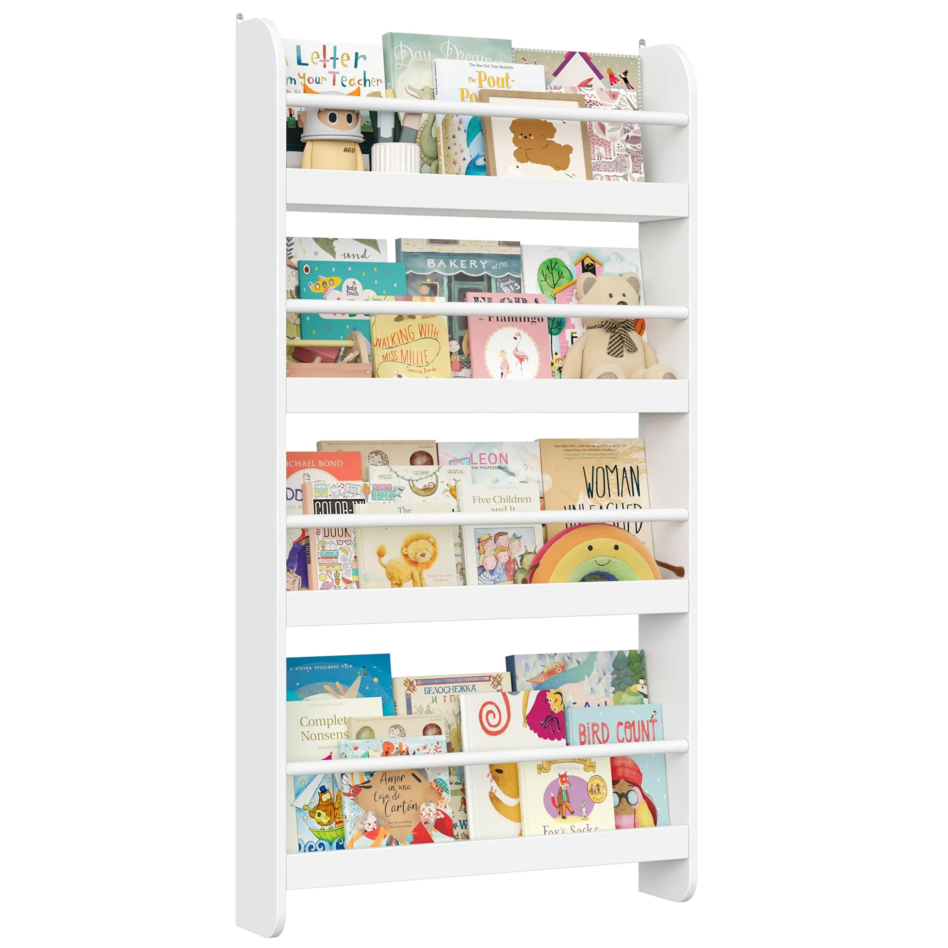 FOREHILL Bibliotheque Enfant, Bibliothèque Murale avec 4 Étagères, Etagere Murale, Rangement Livre Jouets pour Chambre d'enfants Salle de Jeux, Blanc 58x12x111cm